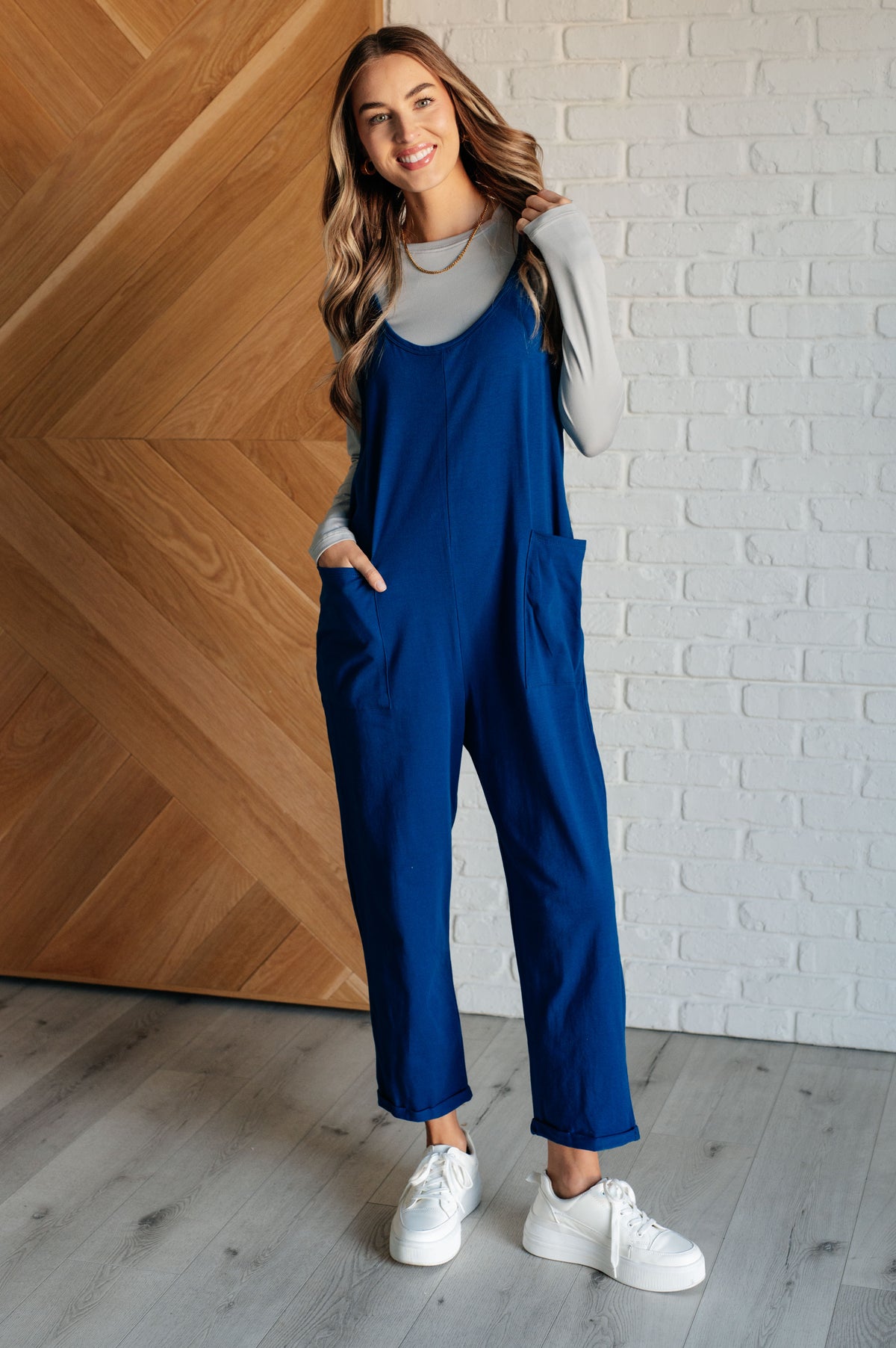 Totally Me Spaghetti Strap Jumpsuit in Light Navy - 11/13/2024