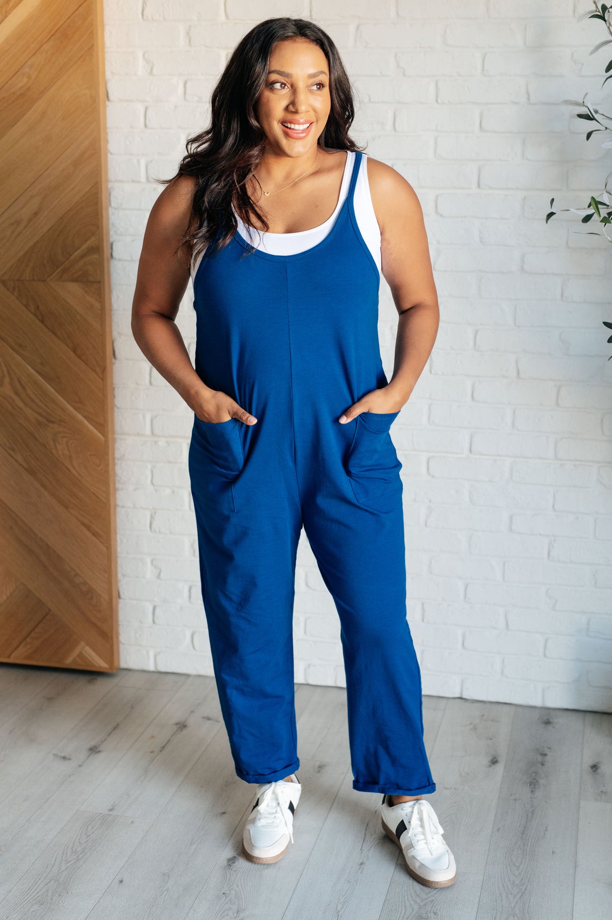 Totally Me Spaghetti Strap Jumpsuit in Light Navy - 11/13/2024