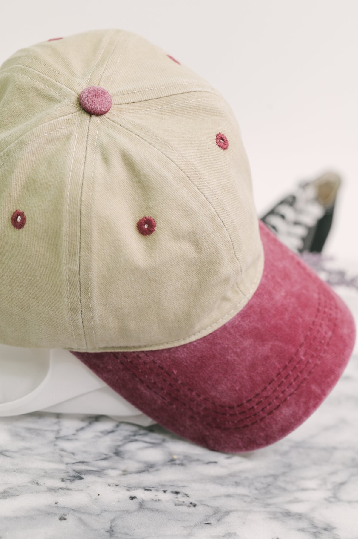 Totally Two Tone Baseball Cap in Burgundy - 11/10/2026