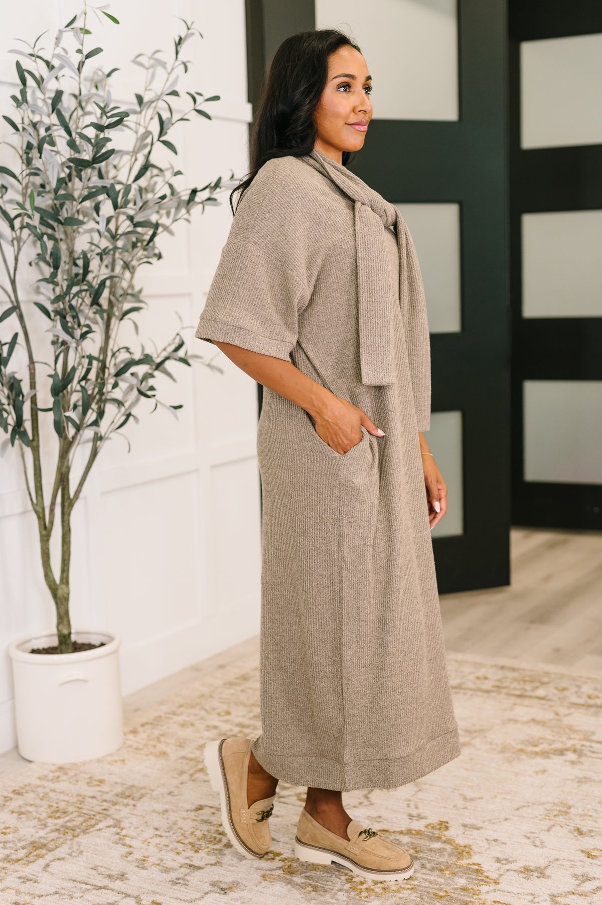 Travel Envy Ribbed Knit Dress in Light Coco - 10/21/2025