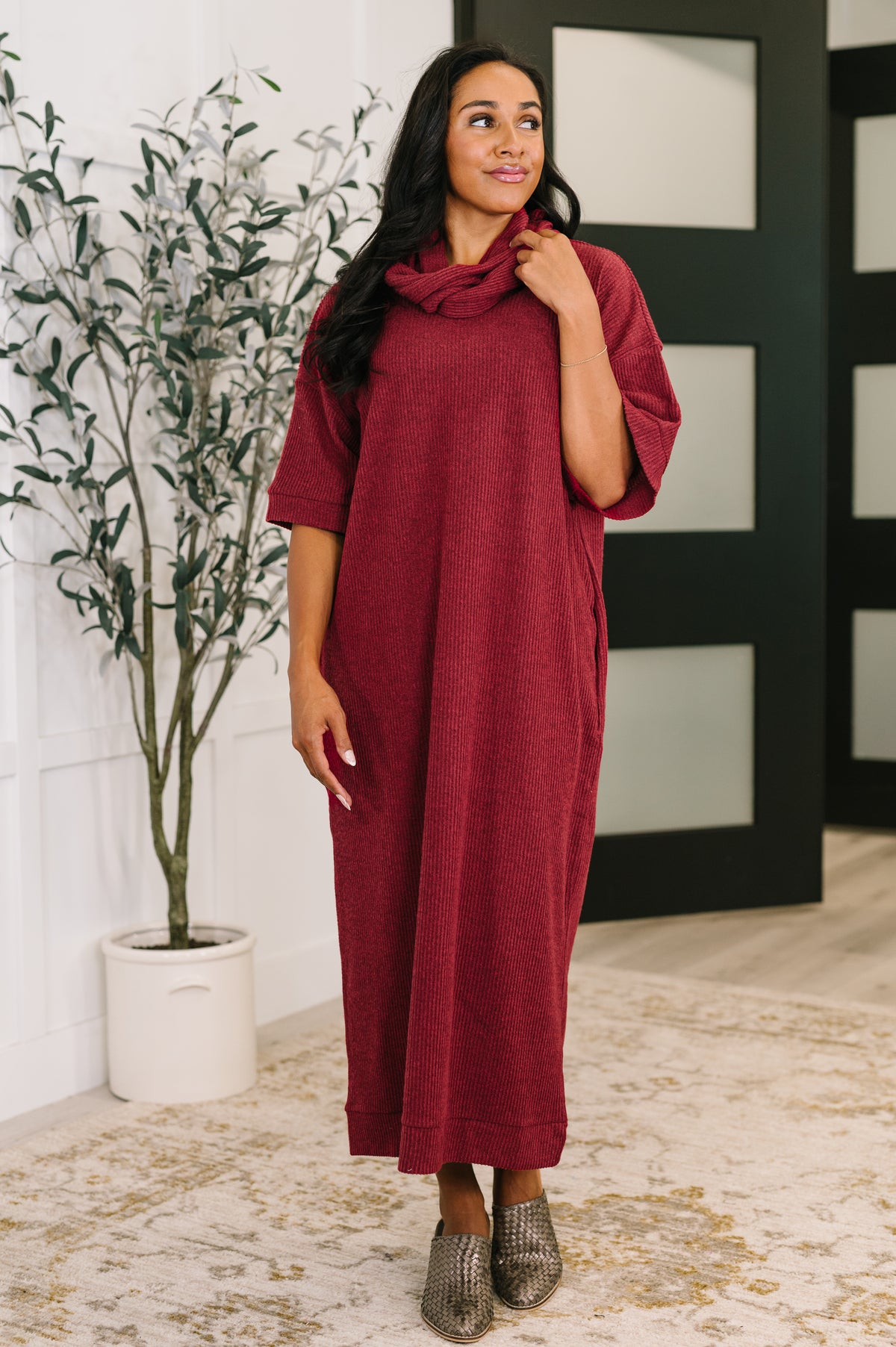 Travel Envy Ribbed Knit Dress in Wine - 10/21/2025