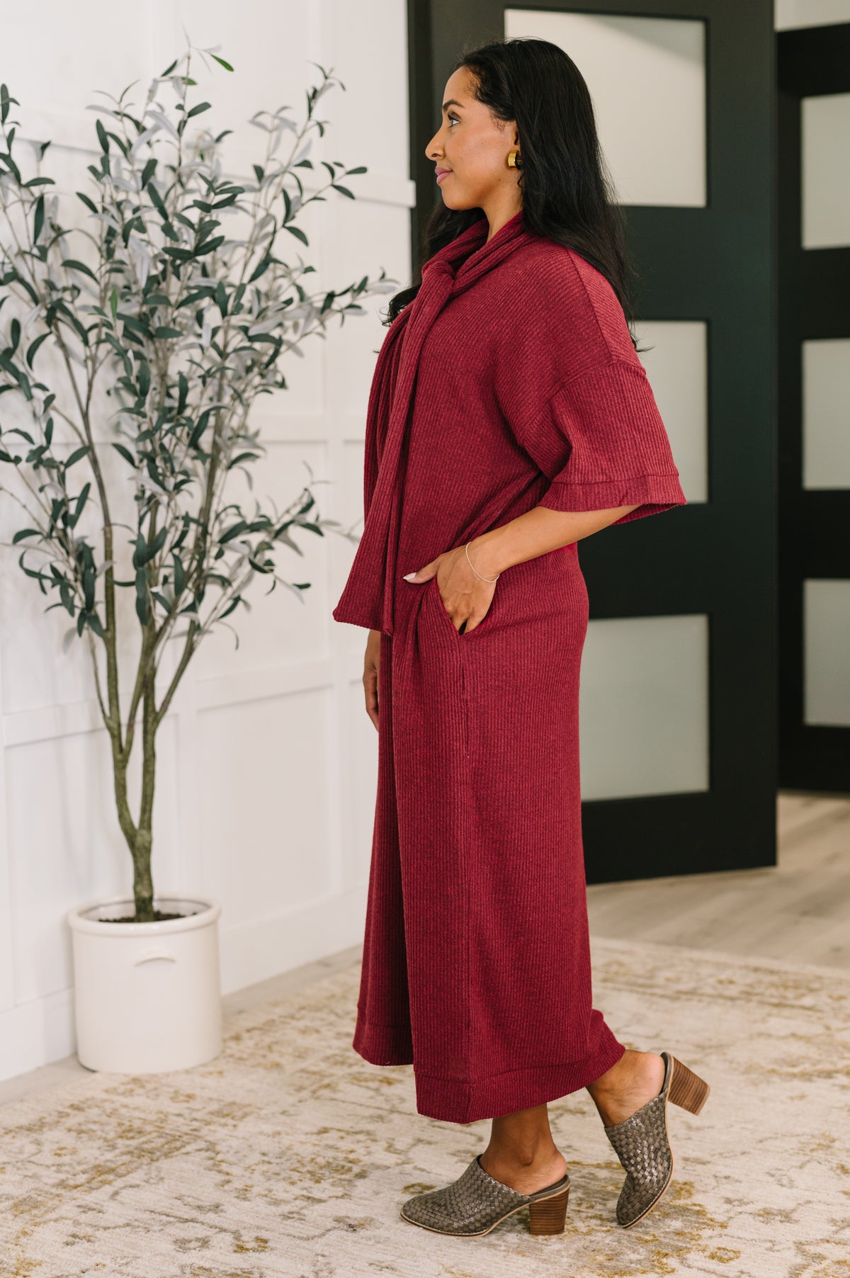 Travel Envy Ribbed Knit Dress in Wine - 10/21/2025