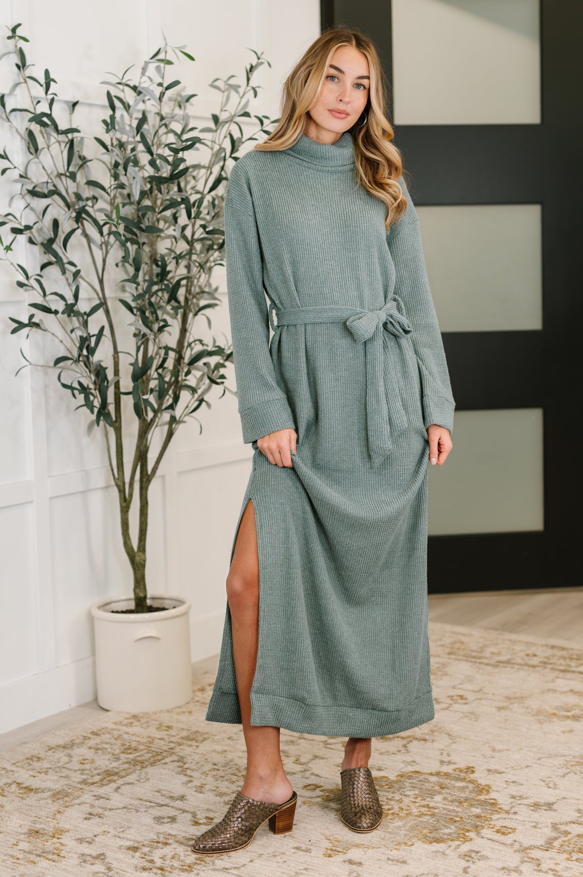 Travel Plush Knit Dress in Soft Teal - 11/7/2025