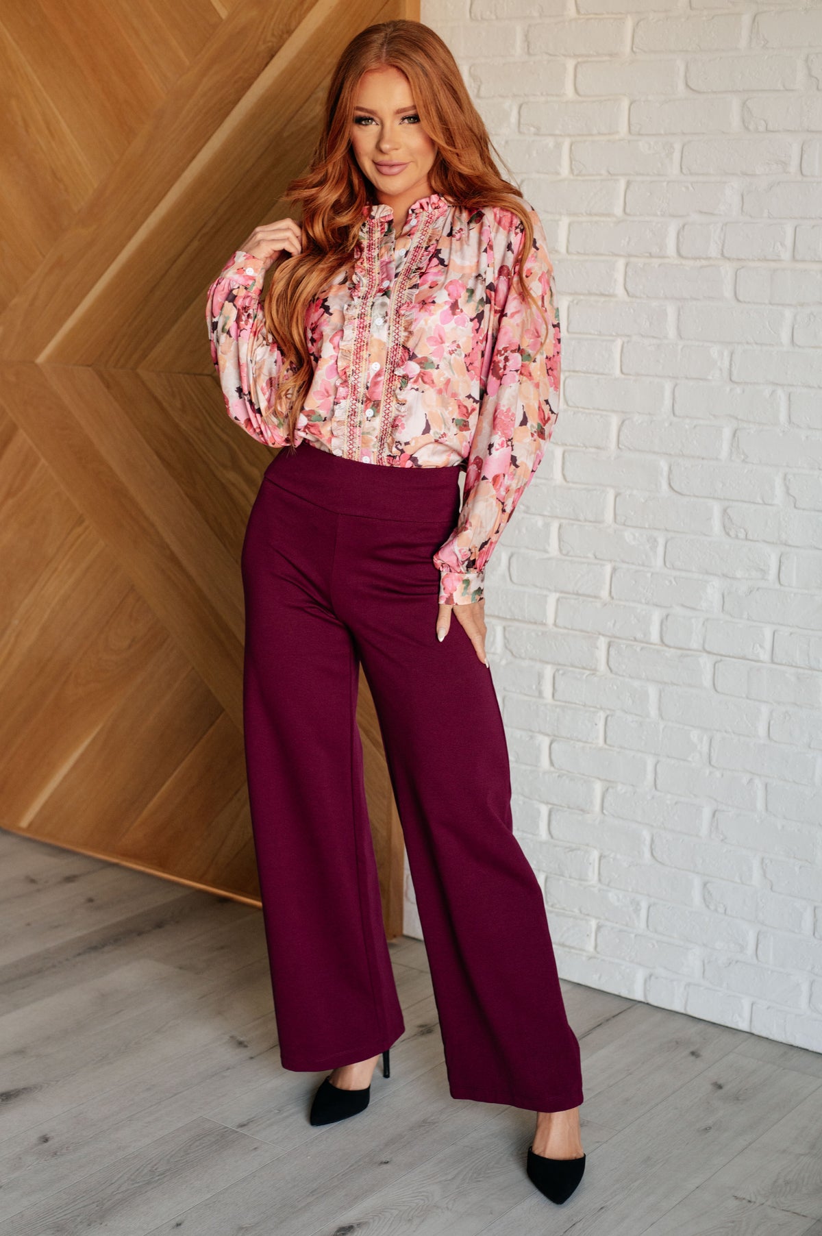 Magic Wide Leg Pants in Wine - 10/24/2024