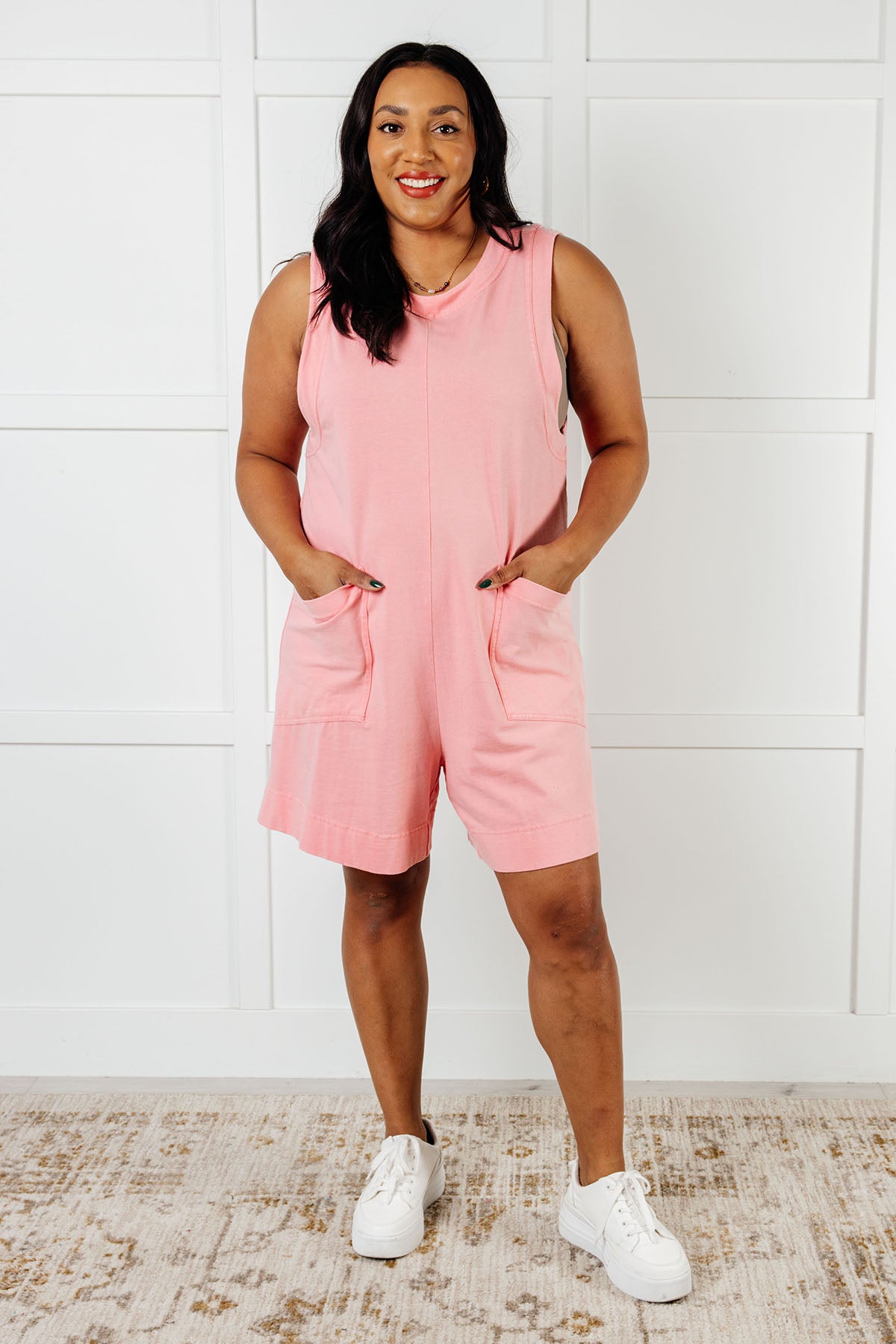 Up and Running Mineral Wash Romper in Coral Pink - 1/2/2025