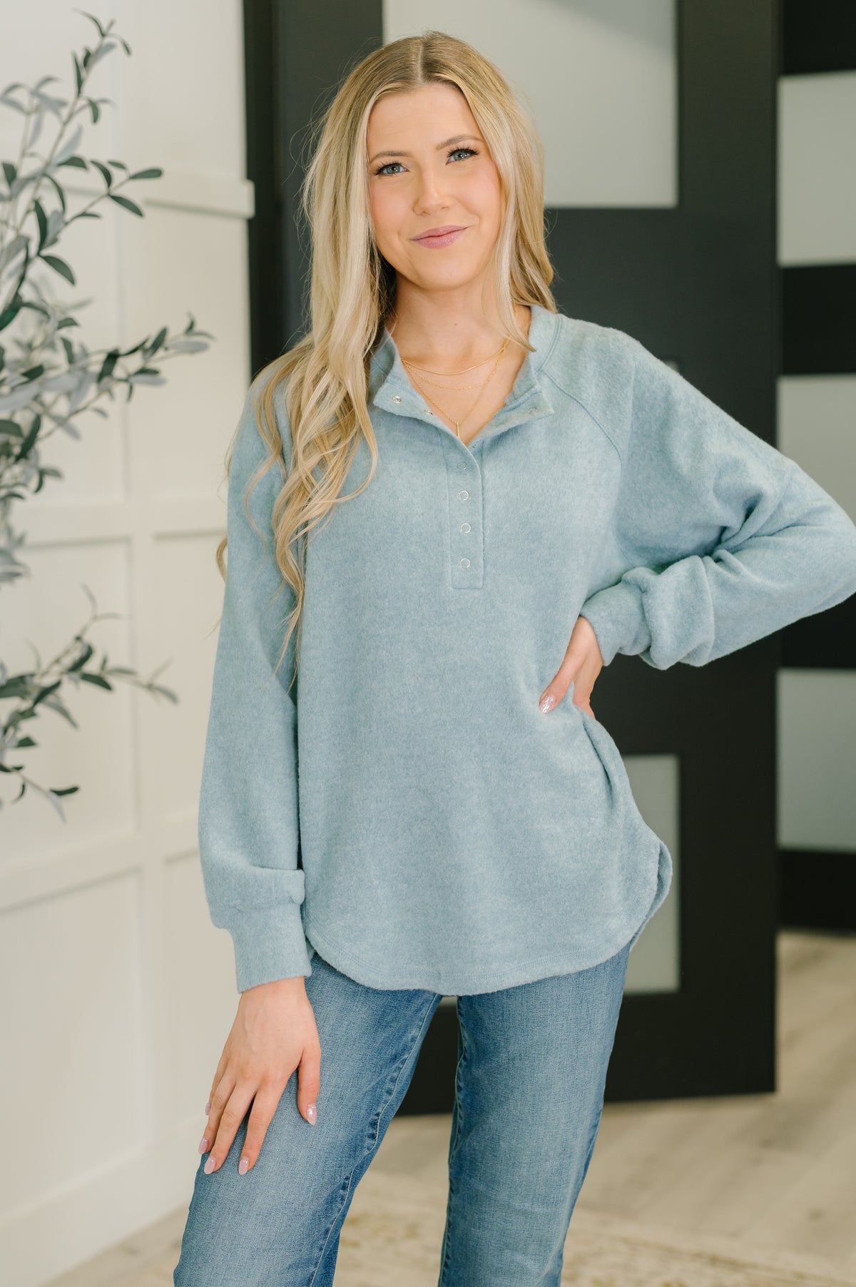 Urban Flux Scooped Hi-Low Long Pullover in Blue Grey - 9/24/2025