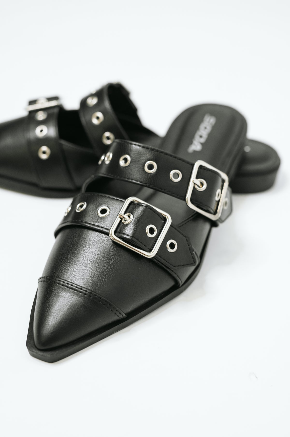 Usual Pointy Toe Double Buckle Flat in Black - 10/9/2026