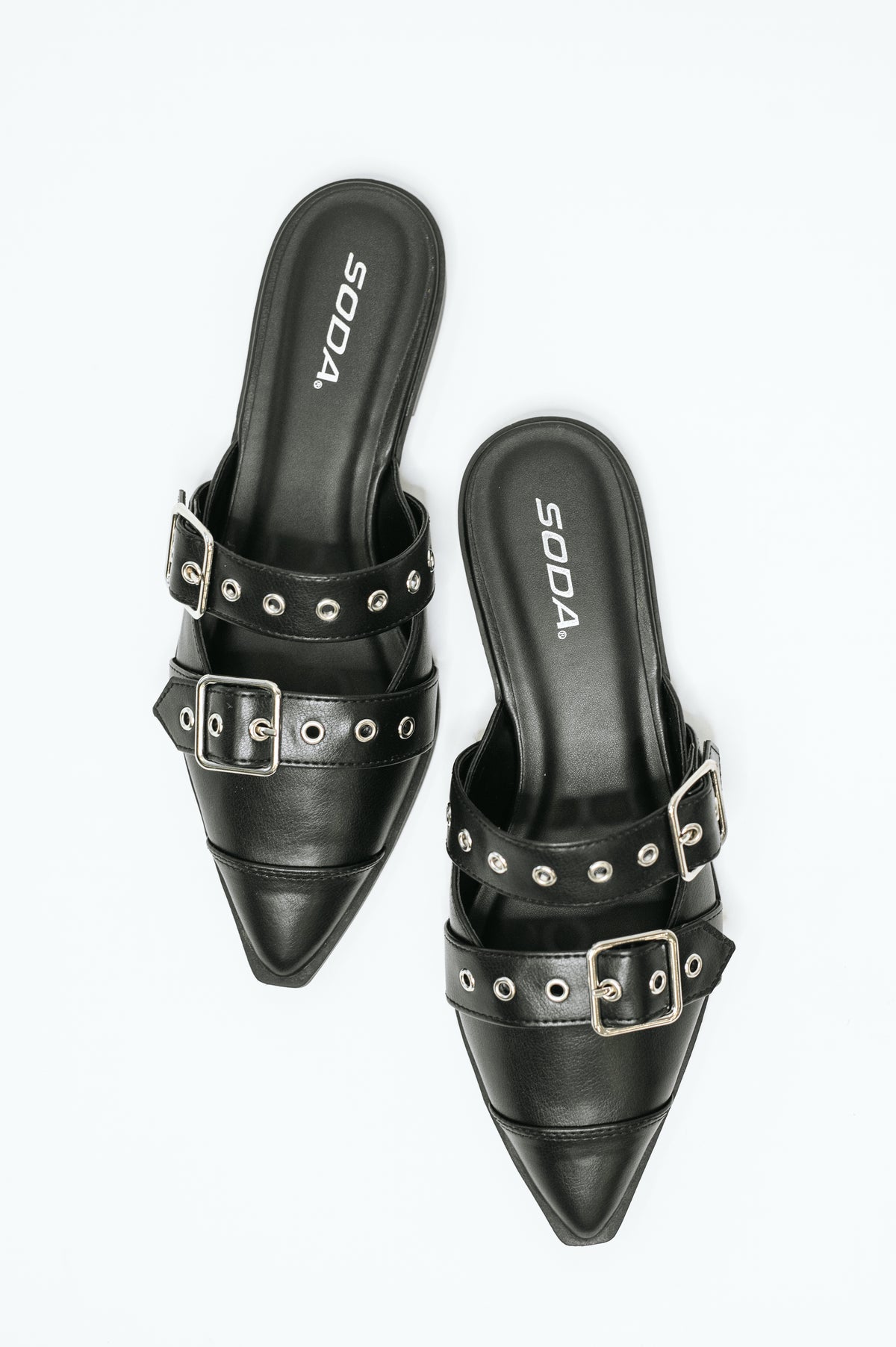 Usual Pointy Toe Double Buckle Flat in Black - 10/9/2026