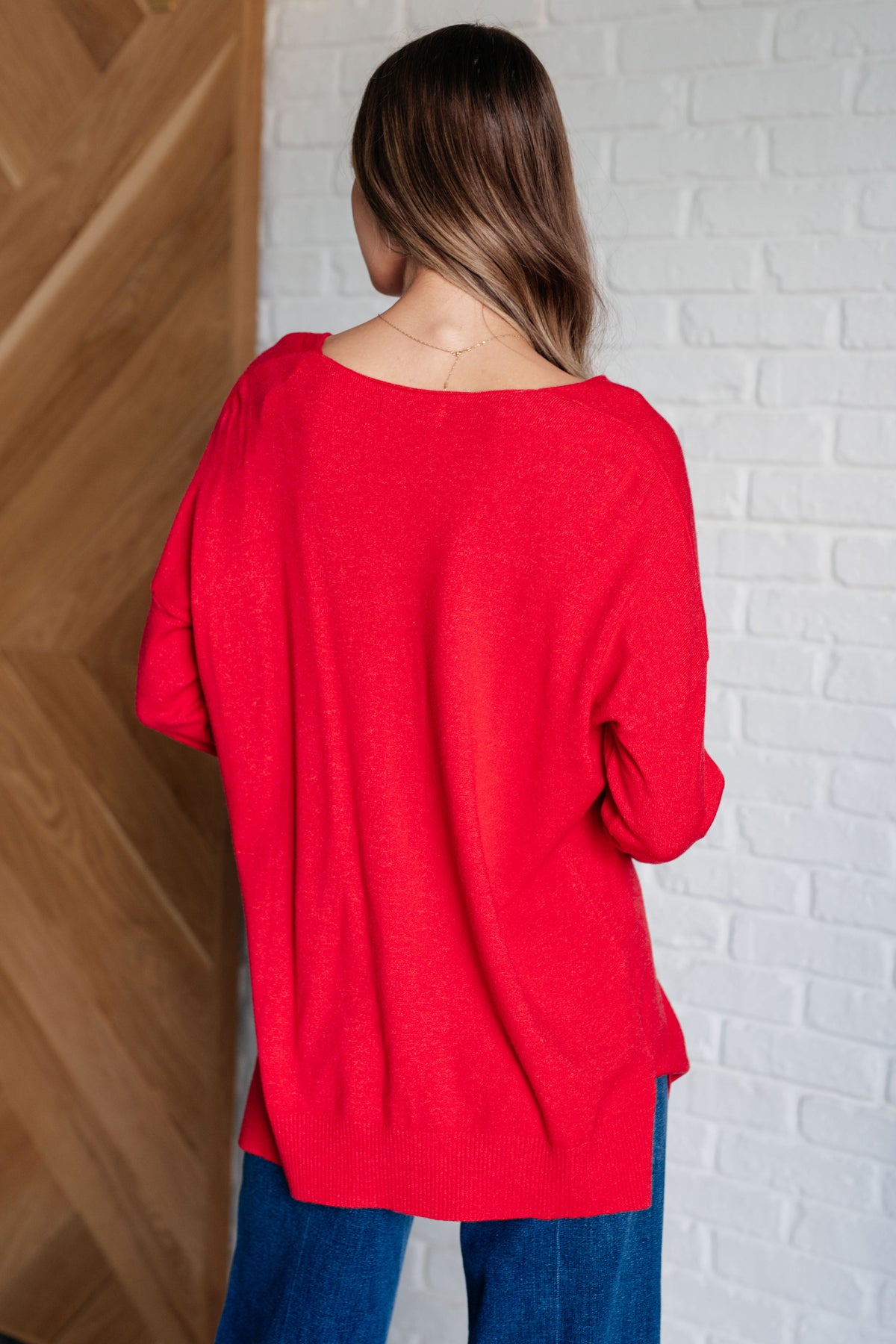 V-Neck Front Seam Sweater in Heather Red - 9/25/2024