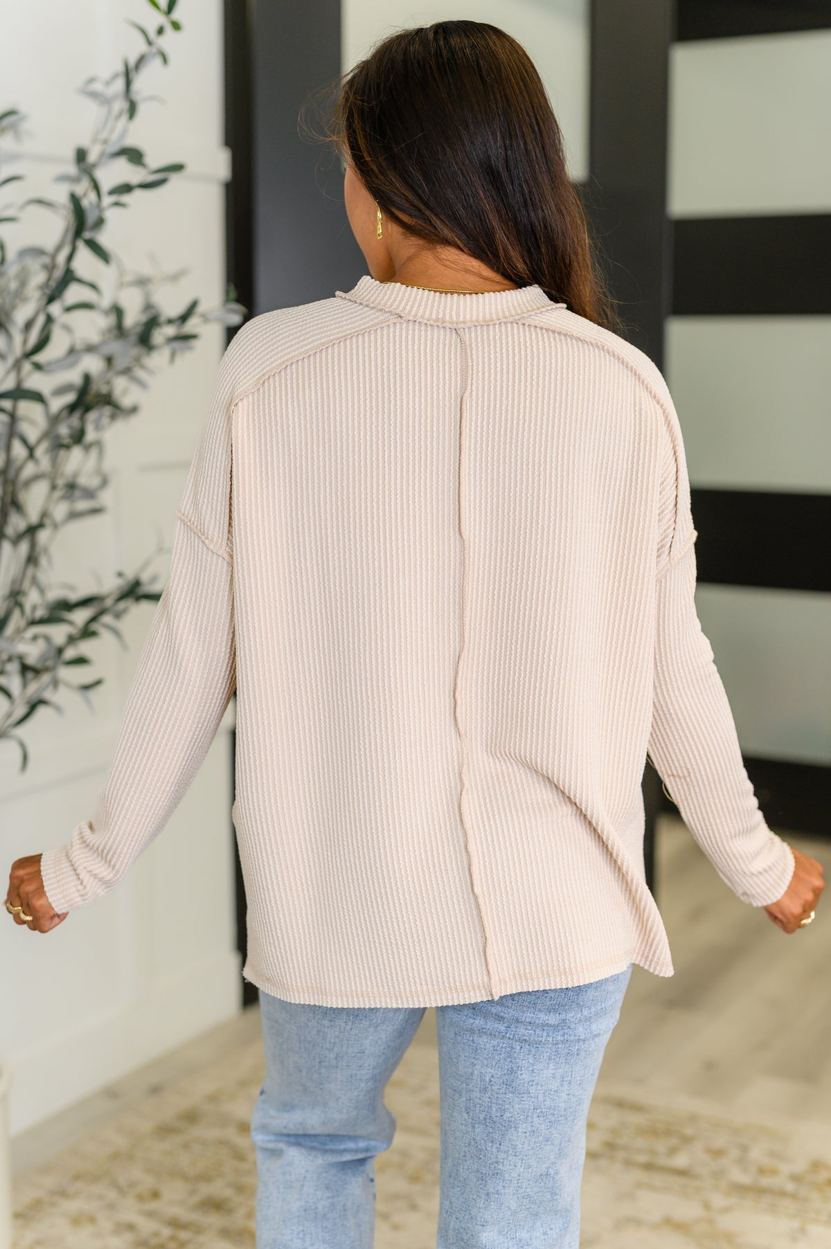 Wander & Rest Cable Ribbed Knit Drop Shoulder Top in Sand Beige - 8/6/2025