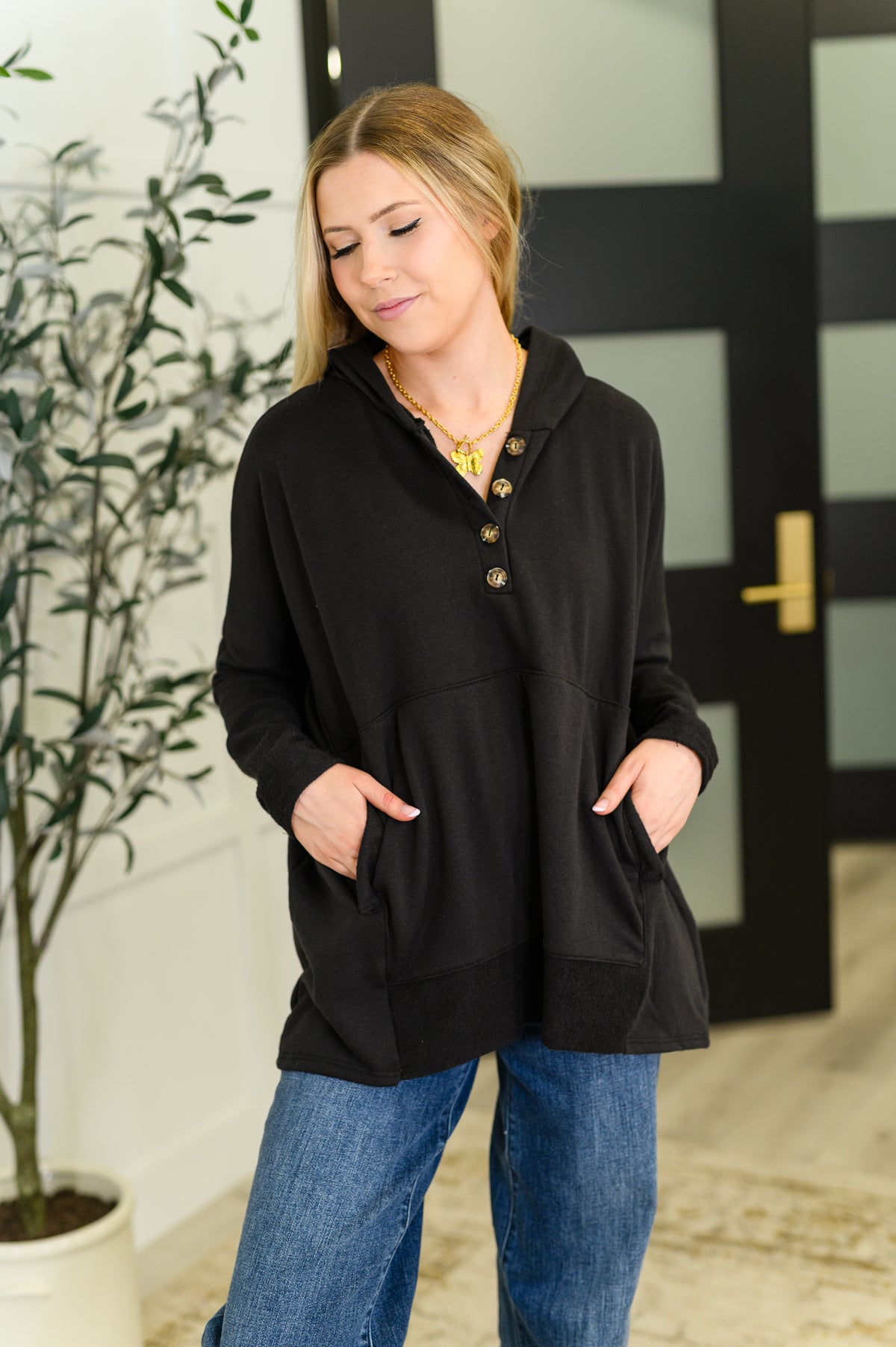 Warm Intentions Henley Pullover in Black - 8/26/2025