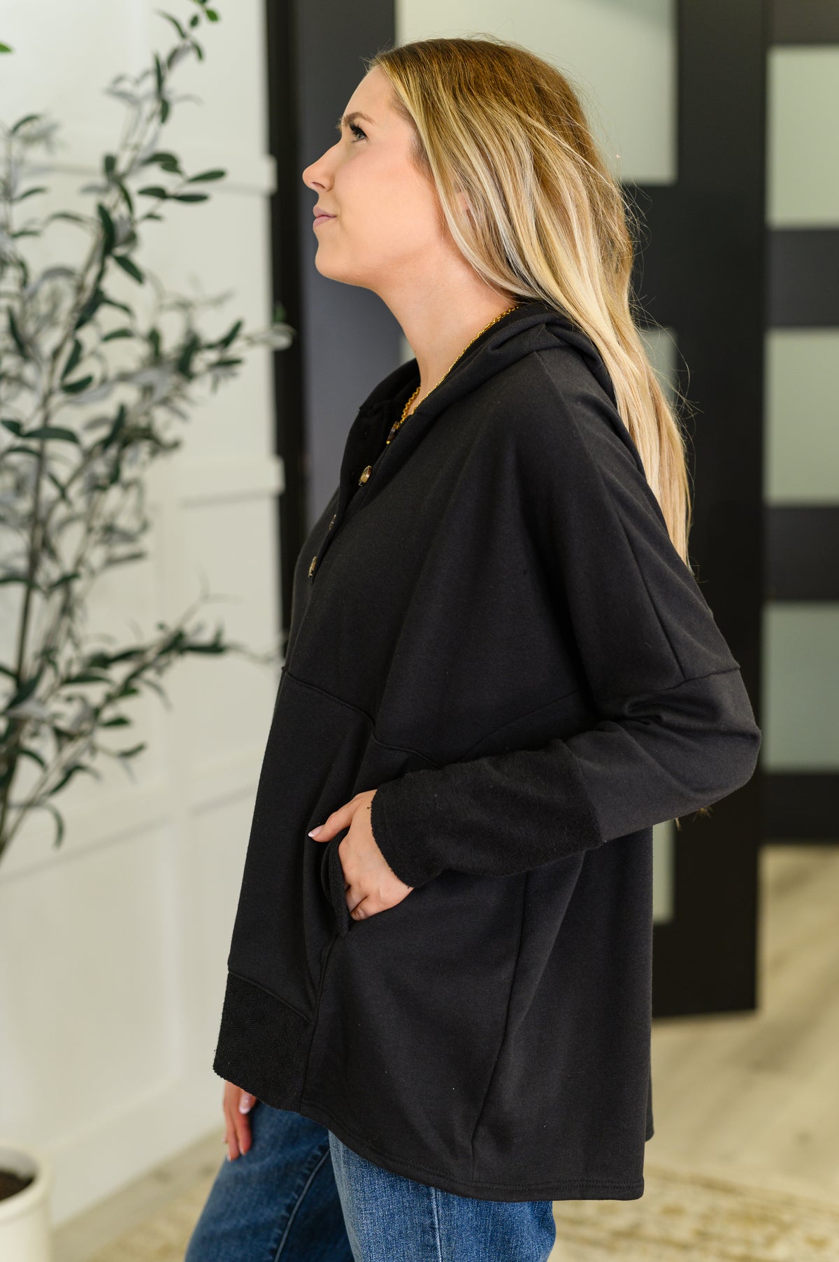 Warm Intentions Henley Pullover in Black - 8/26/2025