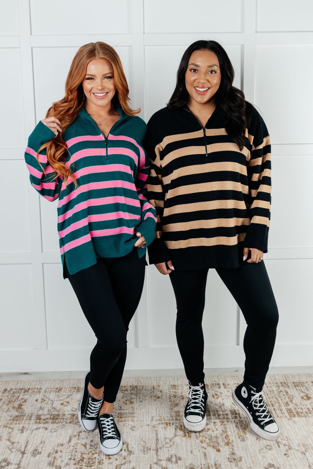 Well Situated Striped Quarter Zip Sweater in Green and Pink - 1/7/2025