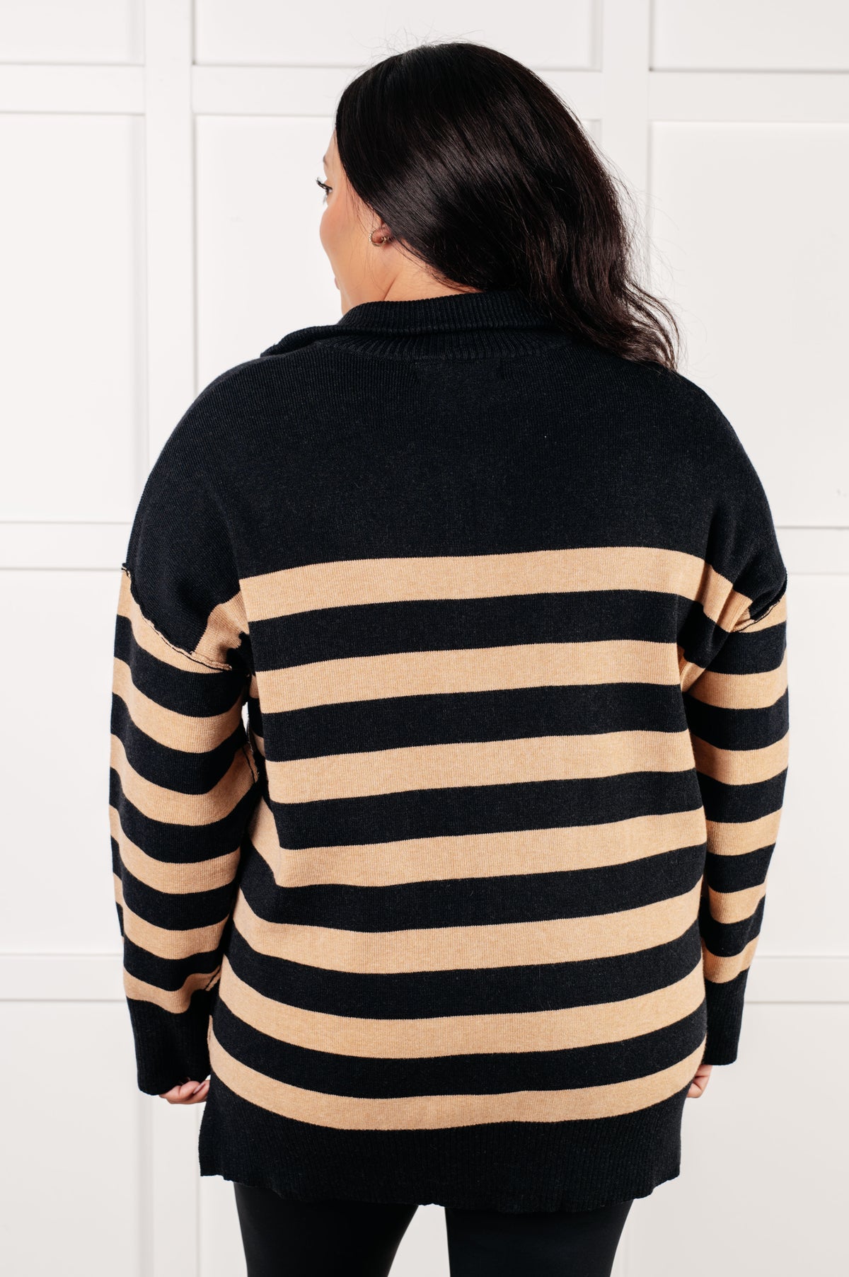 Well Situated Striped Quarter Zip Sweater in Black and Tan - 1/7/2025