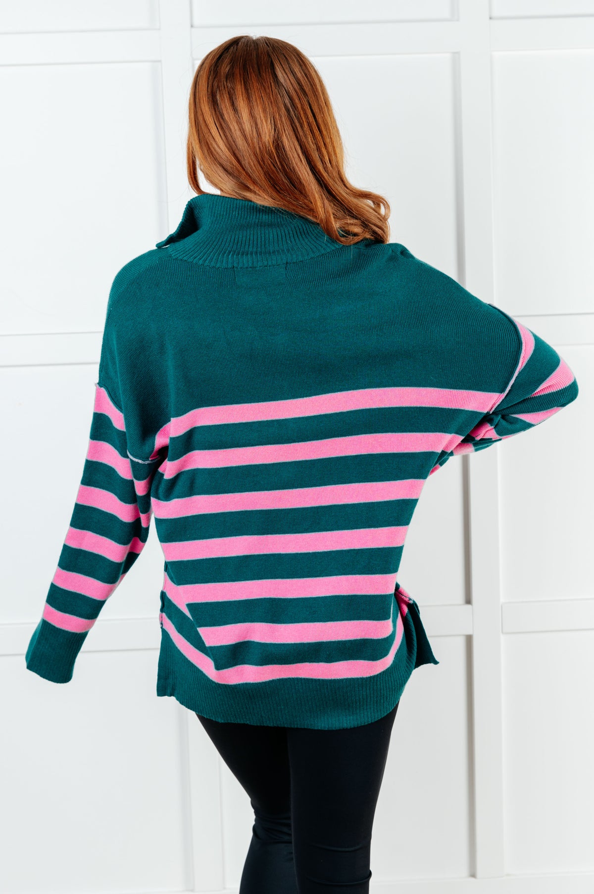 Well Situated Striped Quarter Zip Sweater in Green and Pink - 1/7/2025