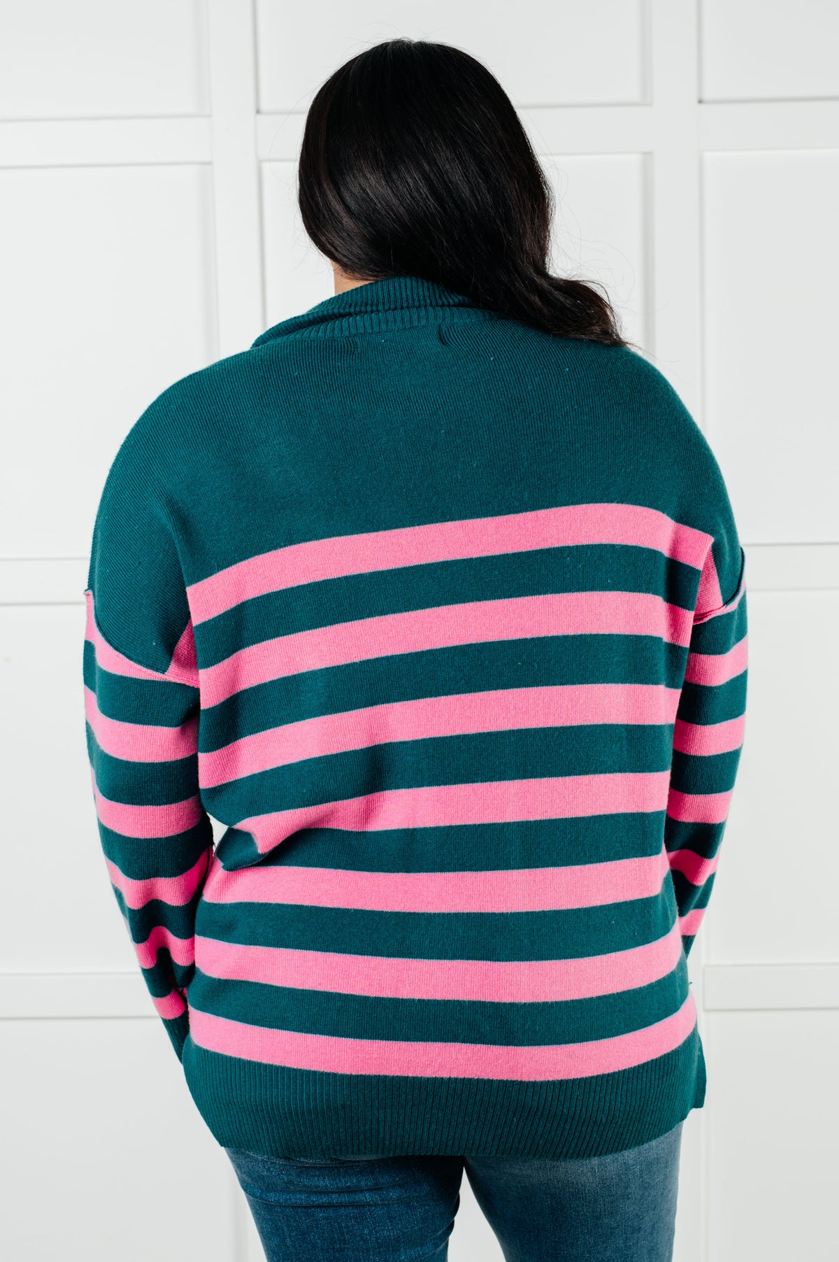 Well Situated Striped Quarter Zip Sweater in Green and Pink - 1/7/2025