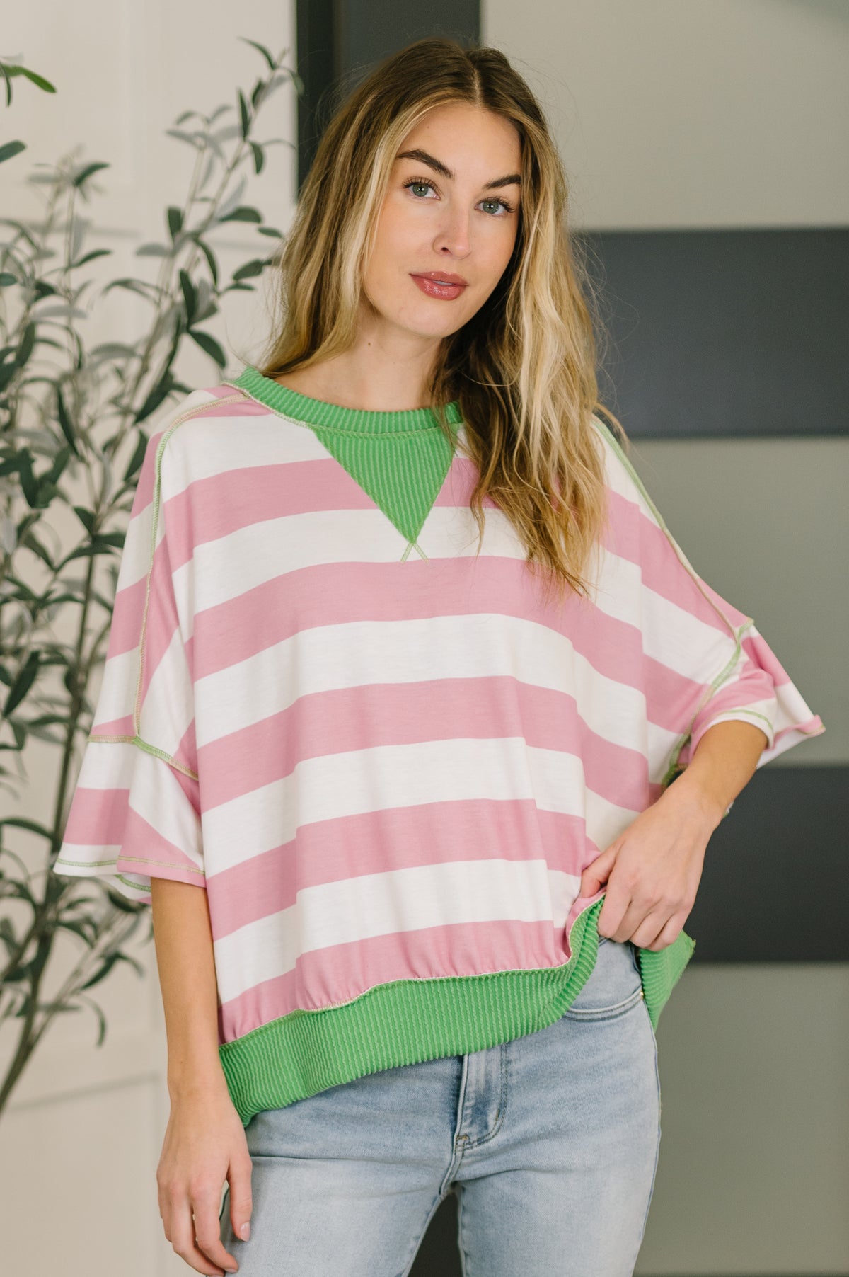 What's a Girl to Do Contrast Trim Relaxed Top - 2/27/2026