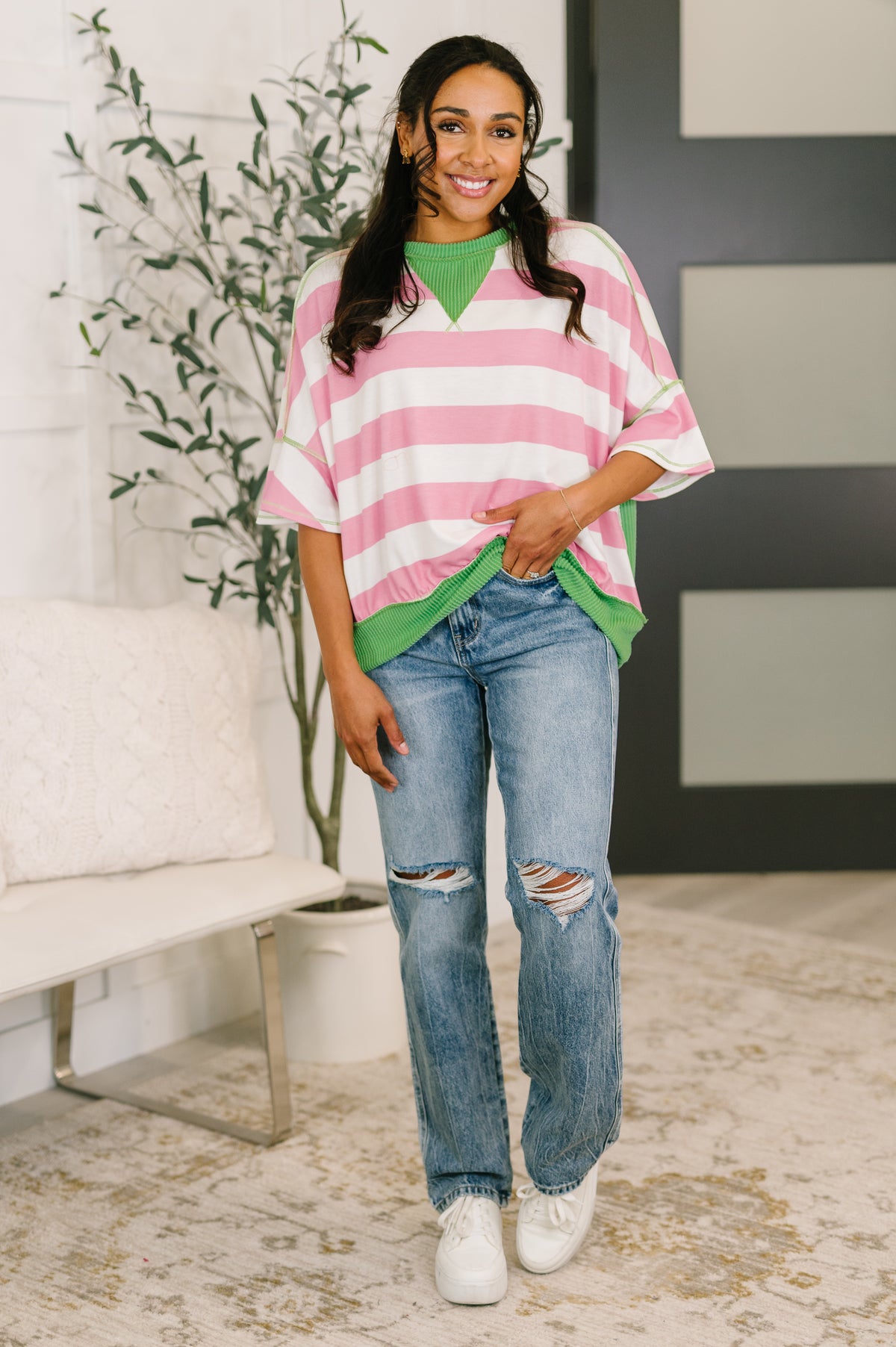 What's a Girl to Do Contrast Trim Relaxed Top - 2/27/2026