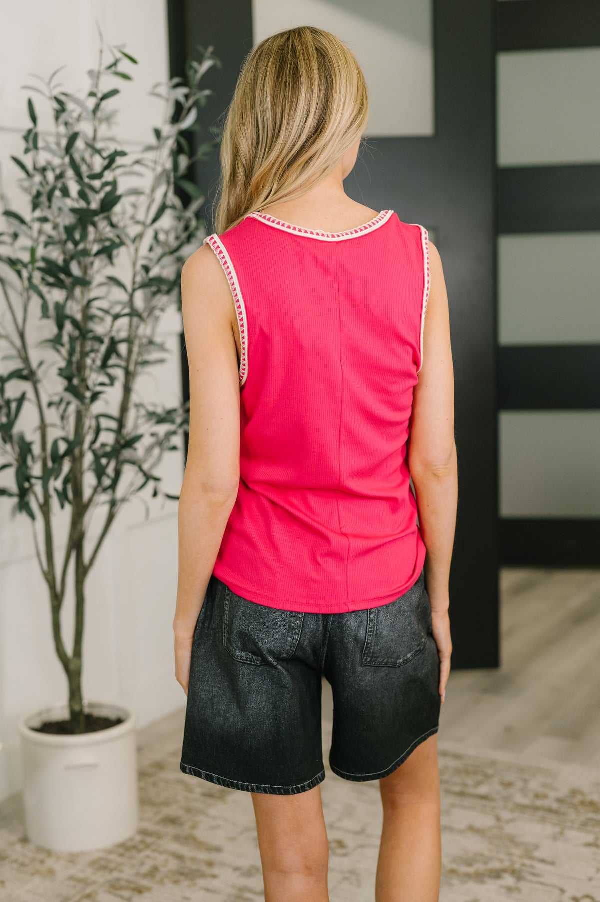 Whisper Trim Detailed V-Neck Tank in Hot Pink - 4/7/2026 NEW