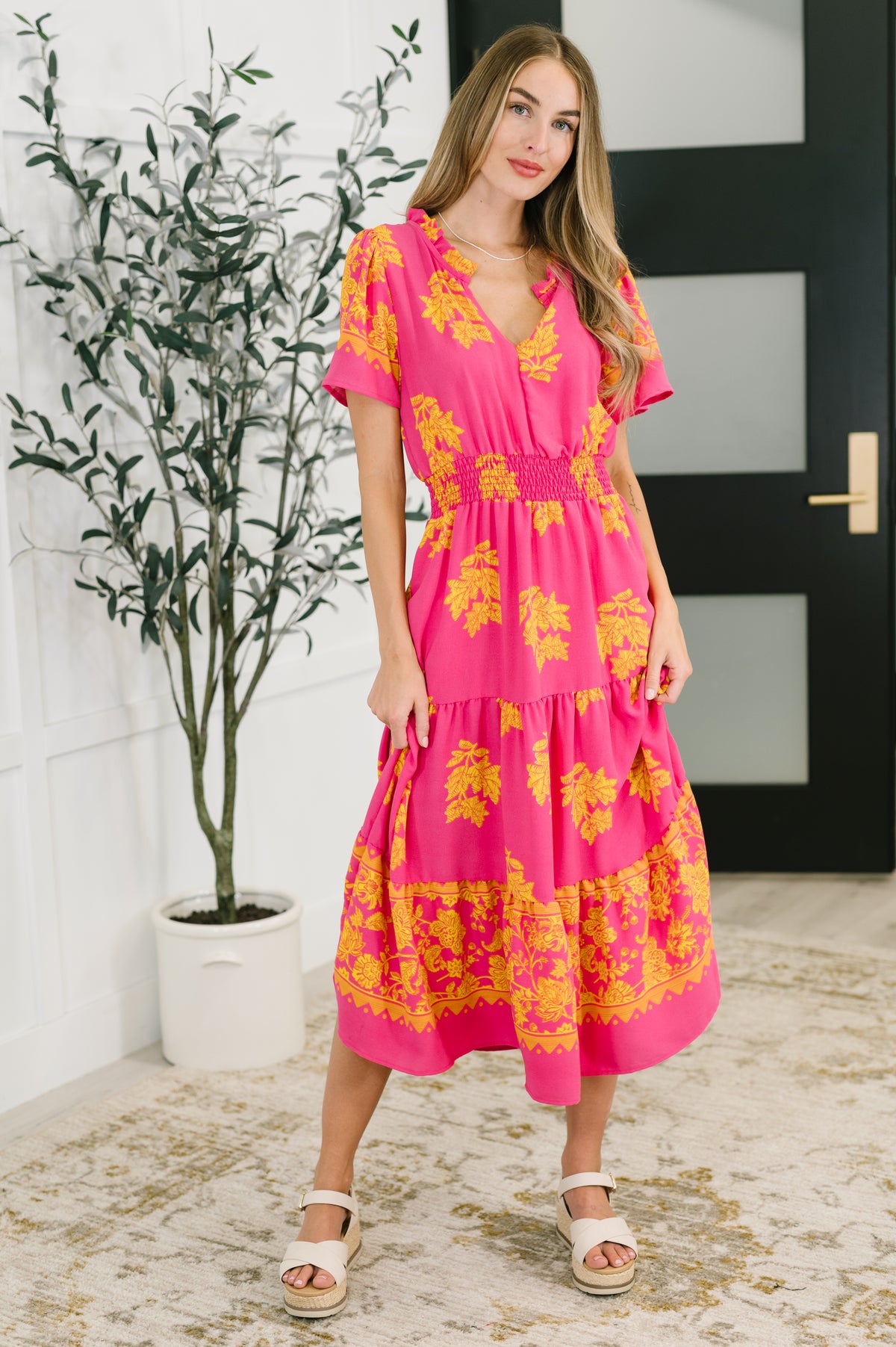 Whispering Willow V-Neck Dress in Fuchsia - 7/25/2025 NEW