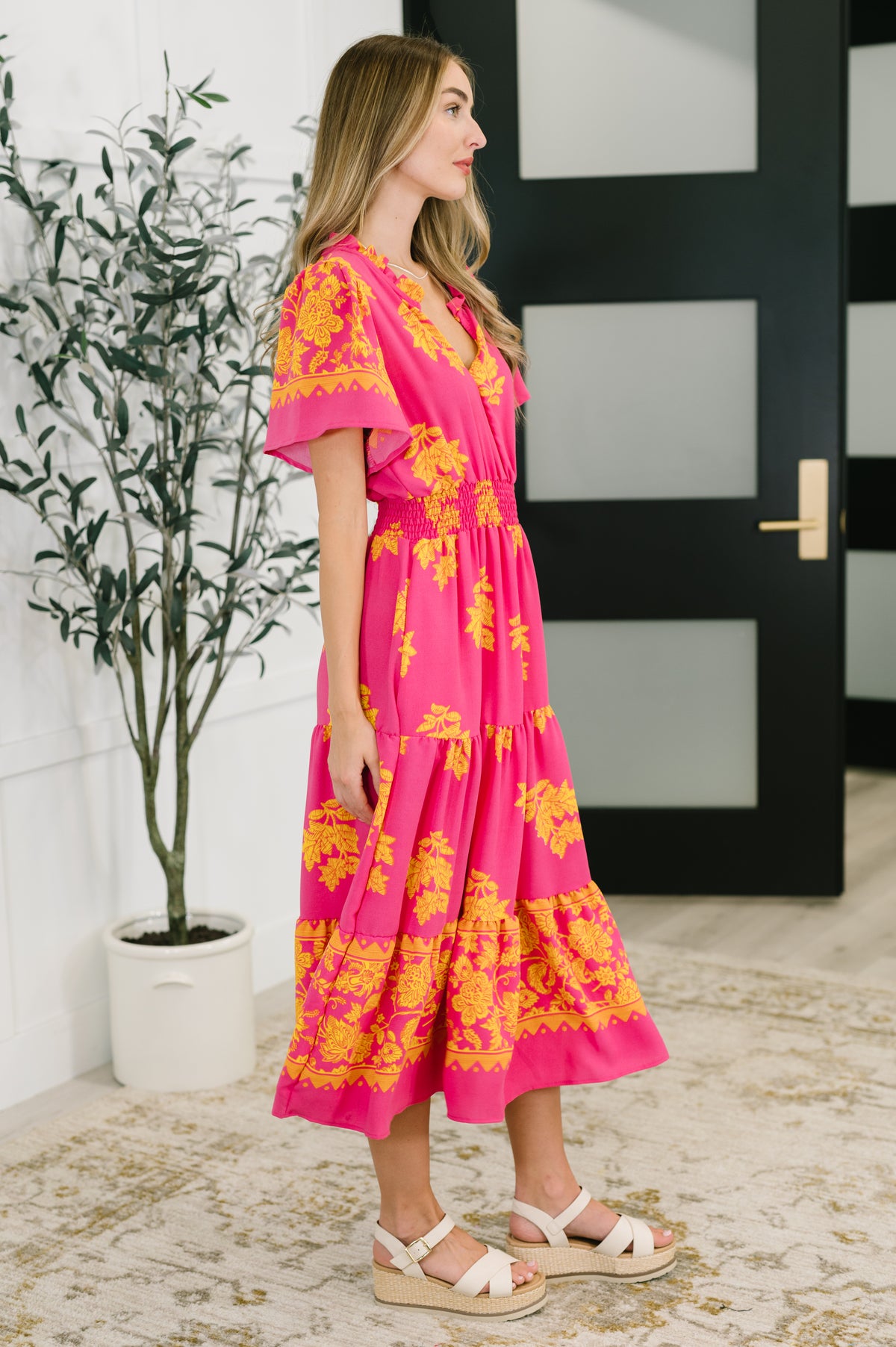 Whispering Willow V-Neck Dress in Fuchsia - 7/25/2025 NEW