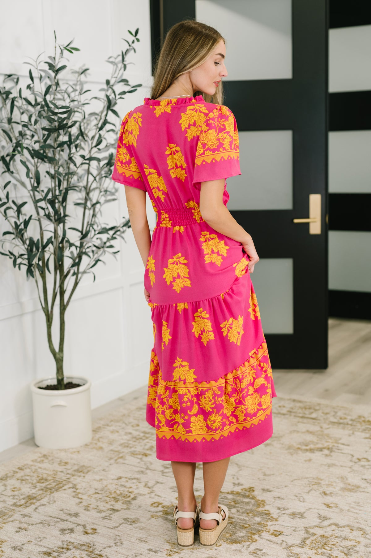 Whispering Willow V-Neck Dress in Fuchsia - 7/25/2025 NEW