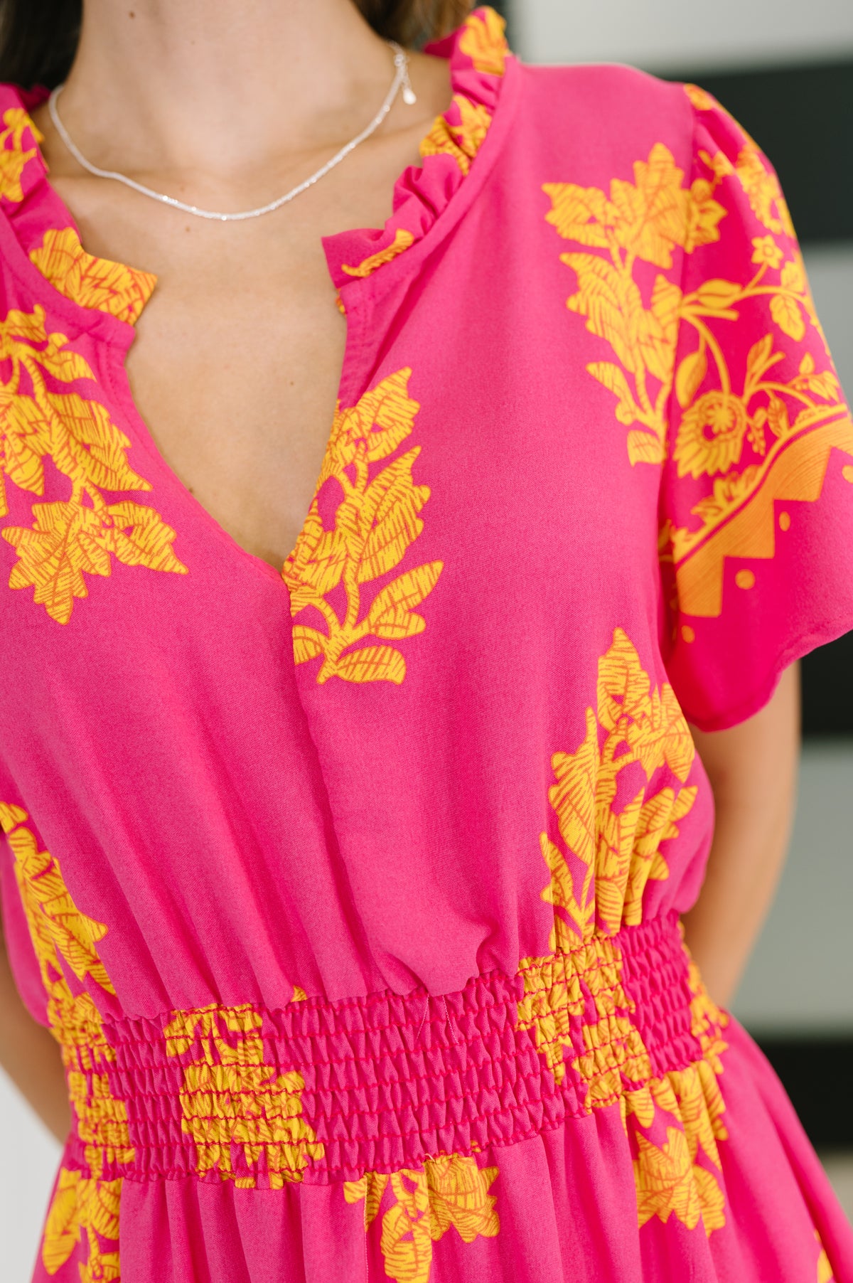 Whispering Willow V-Neck Dress in Fuchsia - 7/25/2025 NEW