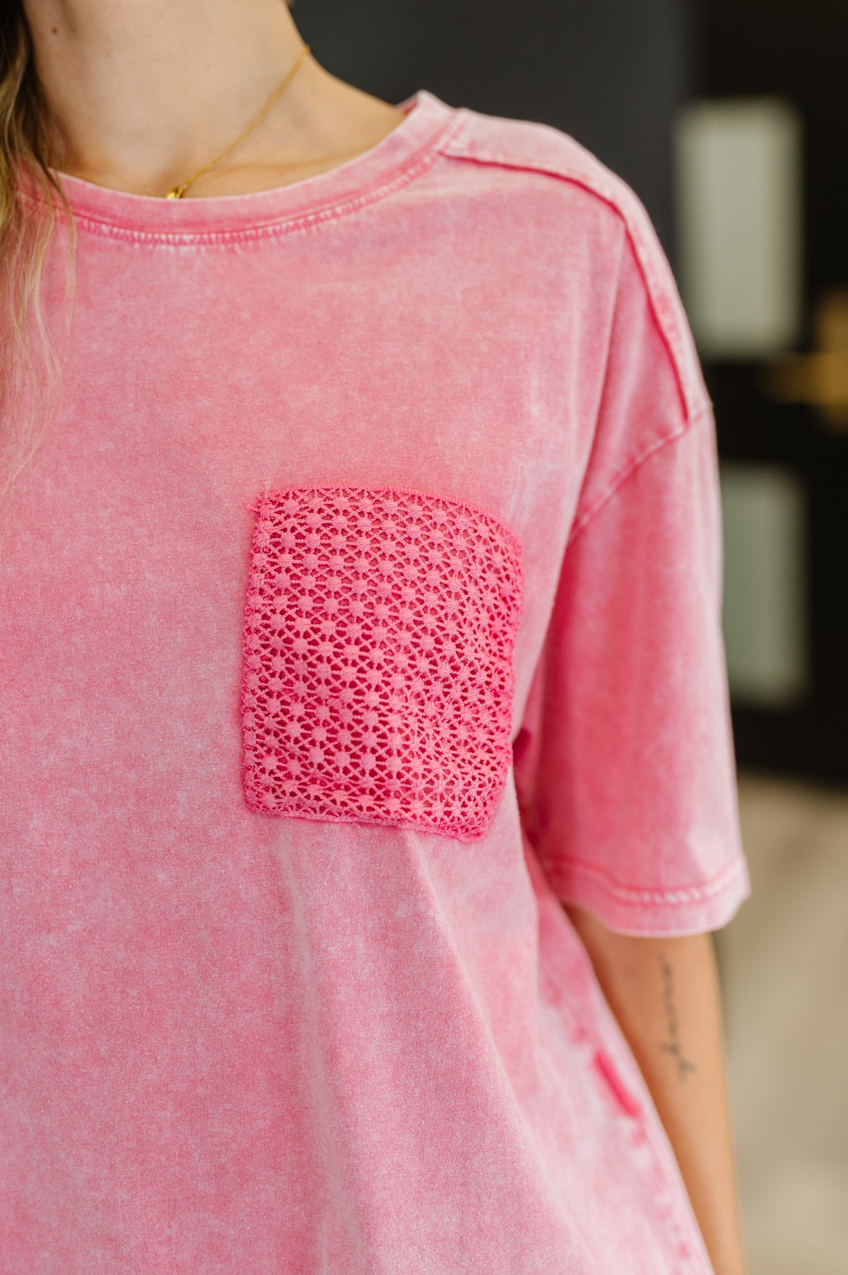 Who's That Girl Crochet Pocket T-Shirt - 6/6/2025 NEW