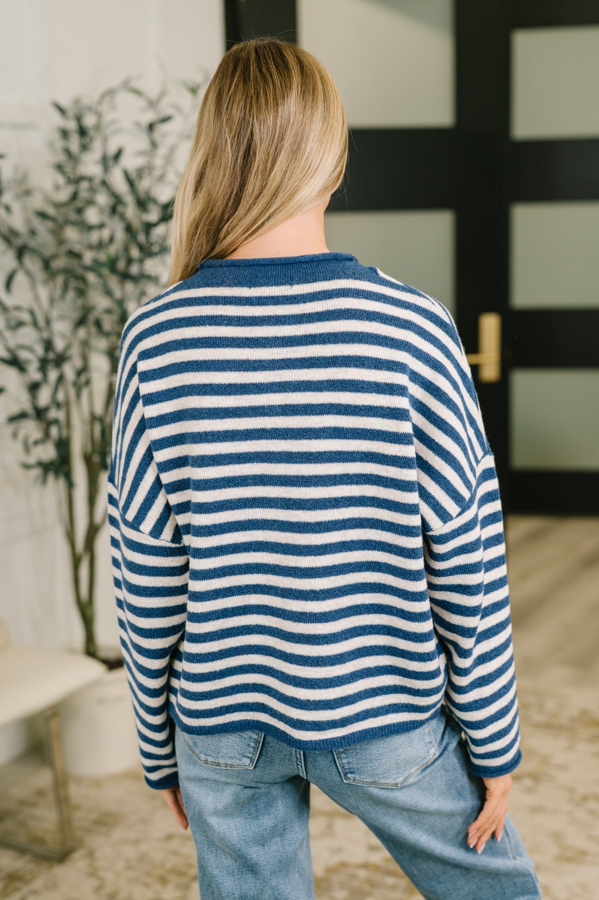 Won't Be Long Collared Sweater Button Down in Navy - 9/18/2026
