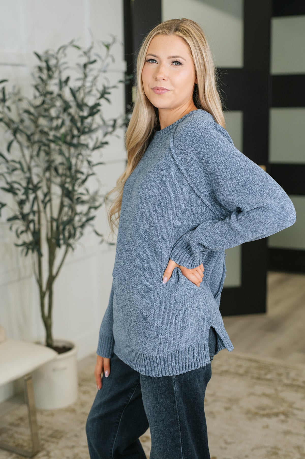 Words Of Wisdom Raglan Sleeve Sweater in Dusty Blue - 10/16/2026
