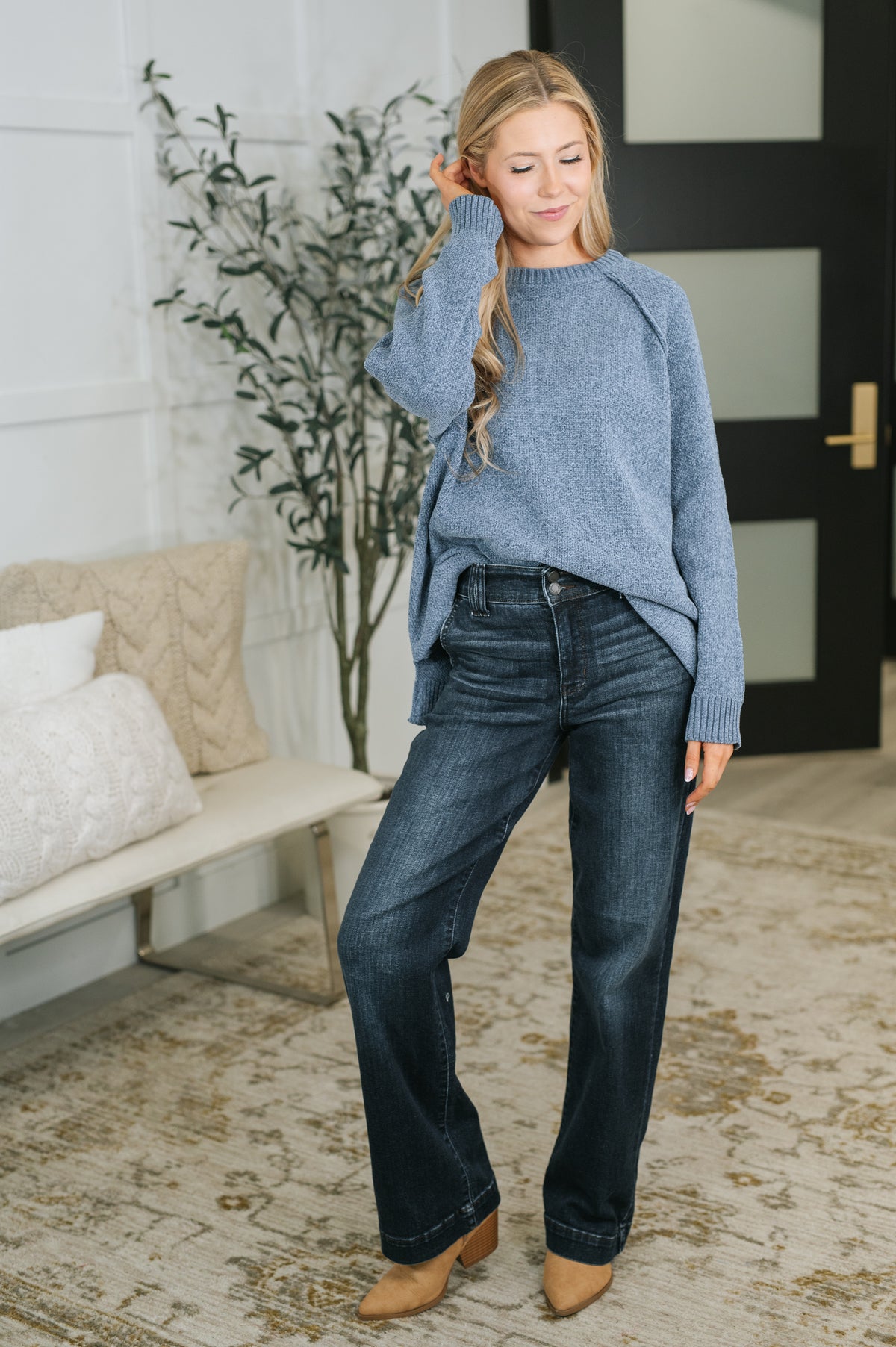 Words Of Wisdom Raglan Sleeve Sweater in Dusty Blue - 10/16/2026