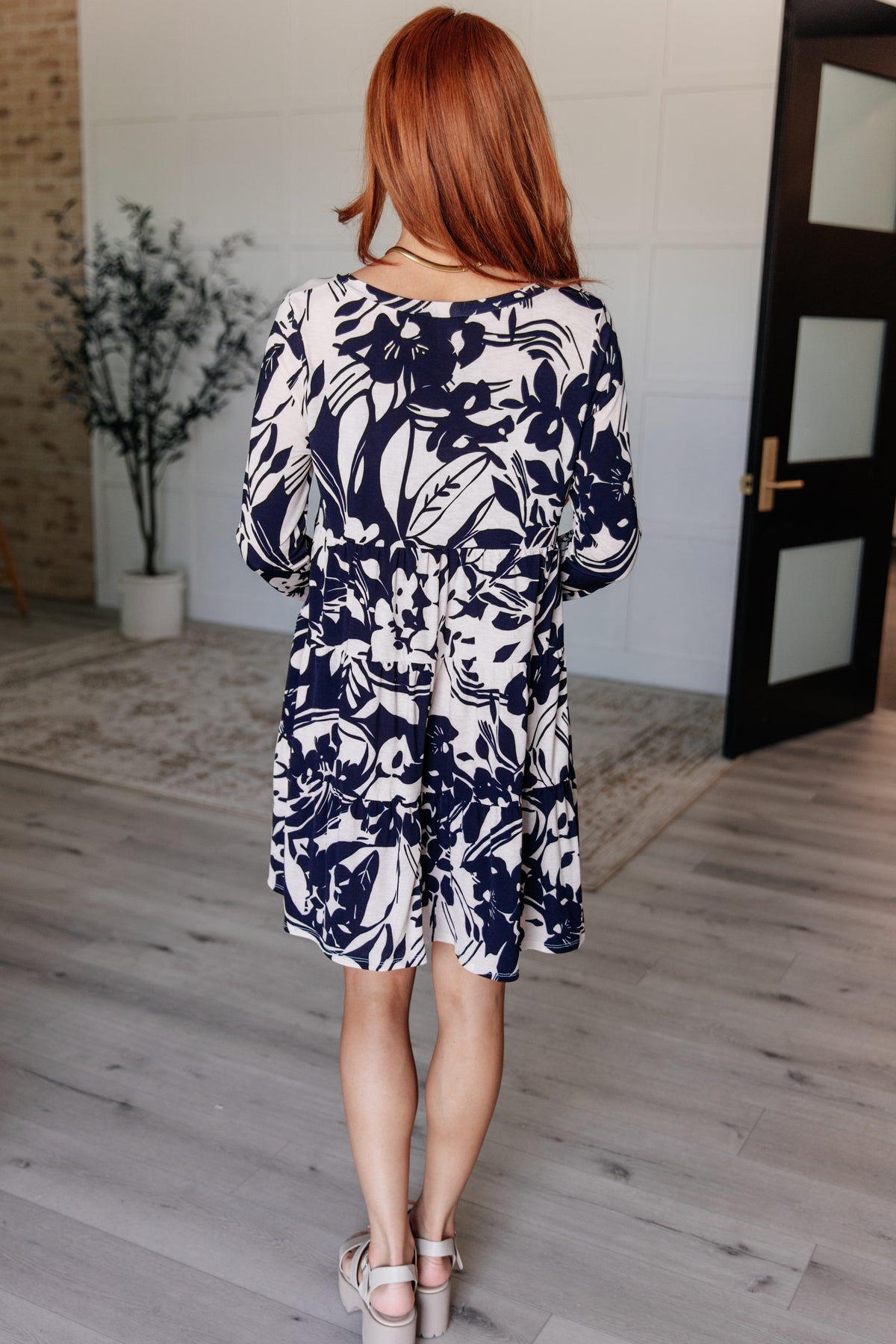 Worthwhile Moment Floral Tiered Dress in Oatmeal and Navy - 8/1/2024