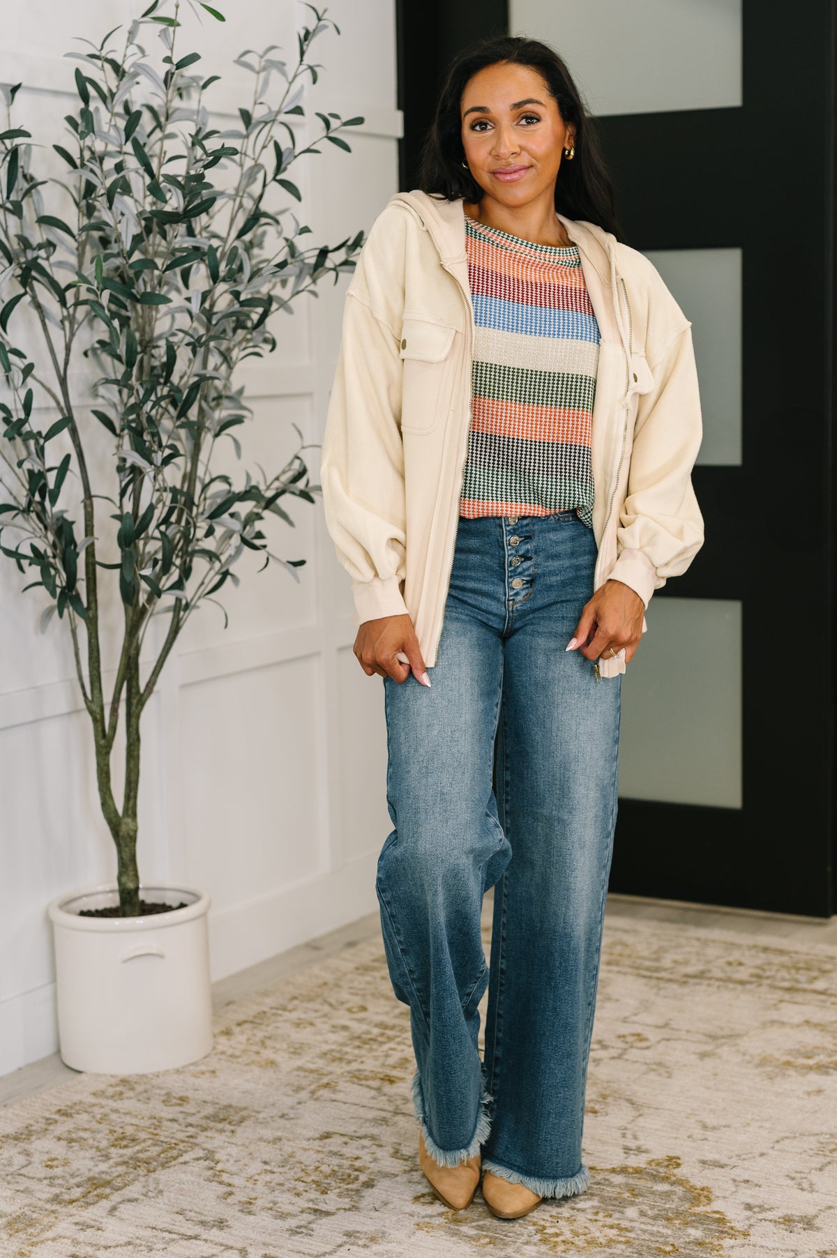 To Be Determined Drop Shoulder Top in Rust, Olive and Blue - 10/14/2025