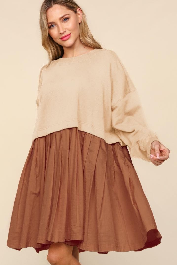 FLEX: Bubble Long Sleeve Cotton Pleated Skirt Dress - 6/19/2024