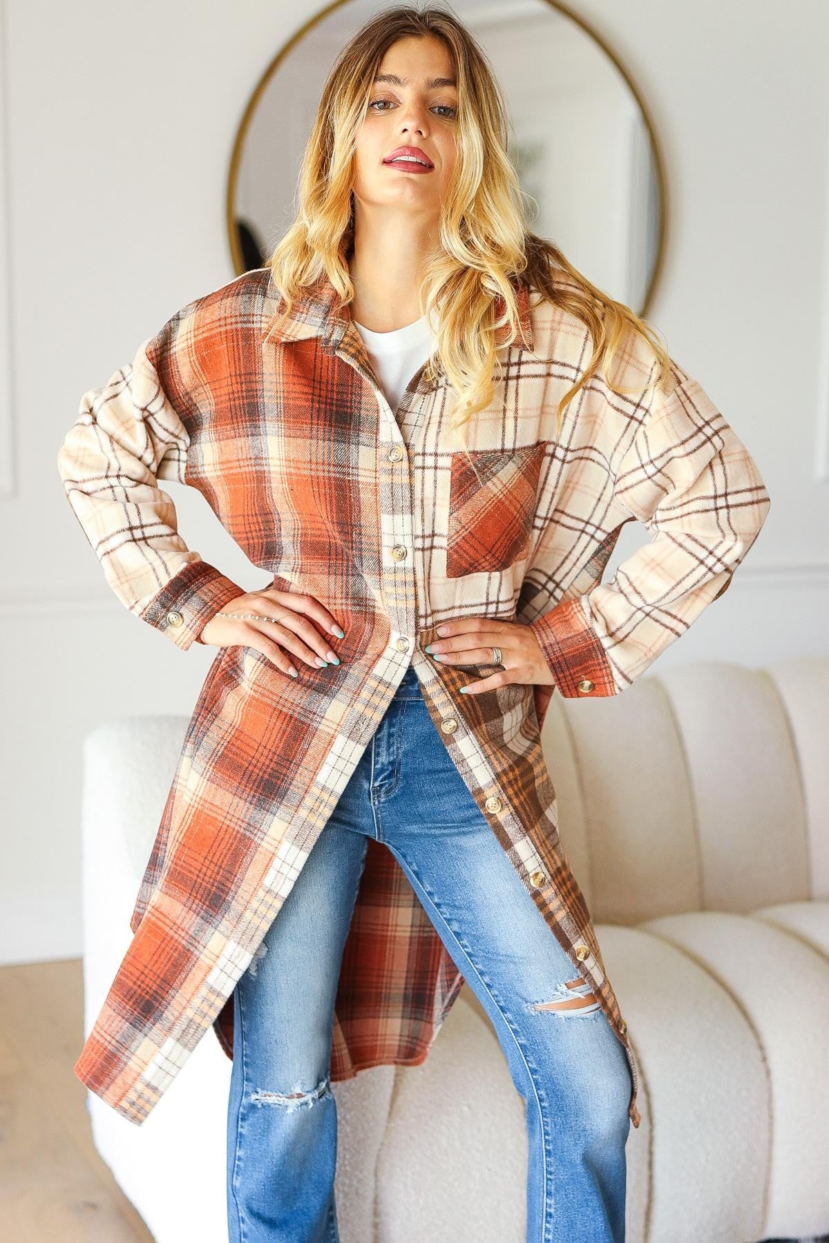 FLEX: Flannel Plaid Oversized Shacket with Pockets - 6/5/2024