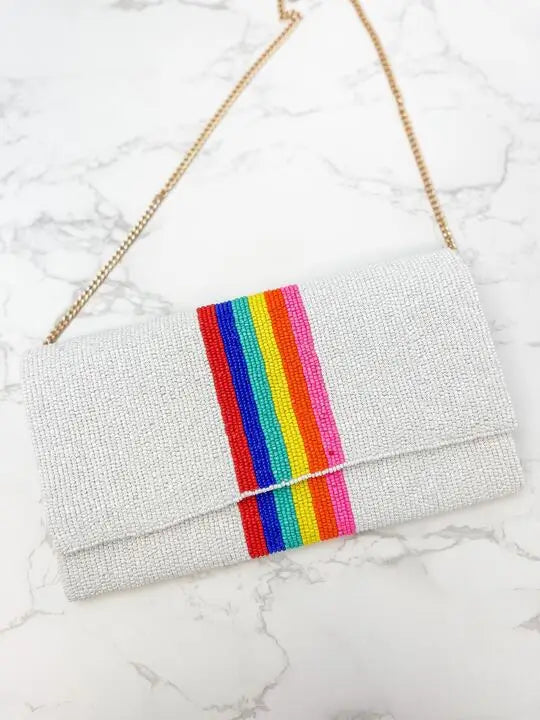 PREORDER: Rainbow Stripe Crossbody Chain Clutch in Two Colors