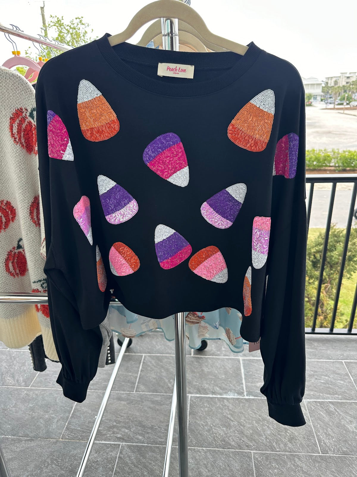 FLEX: Candy Corn Sequin Cropped Sweatshirt - 4/26/2024