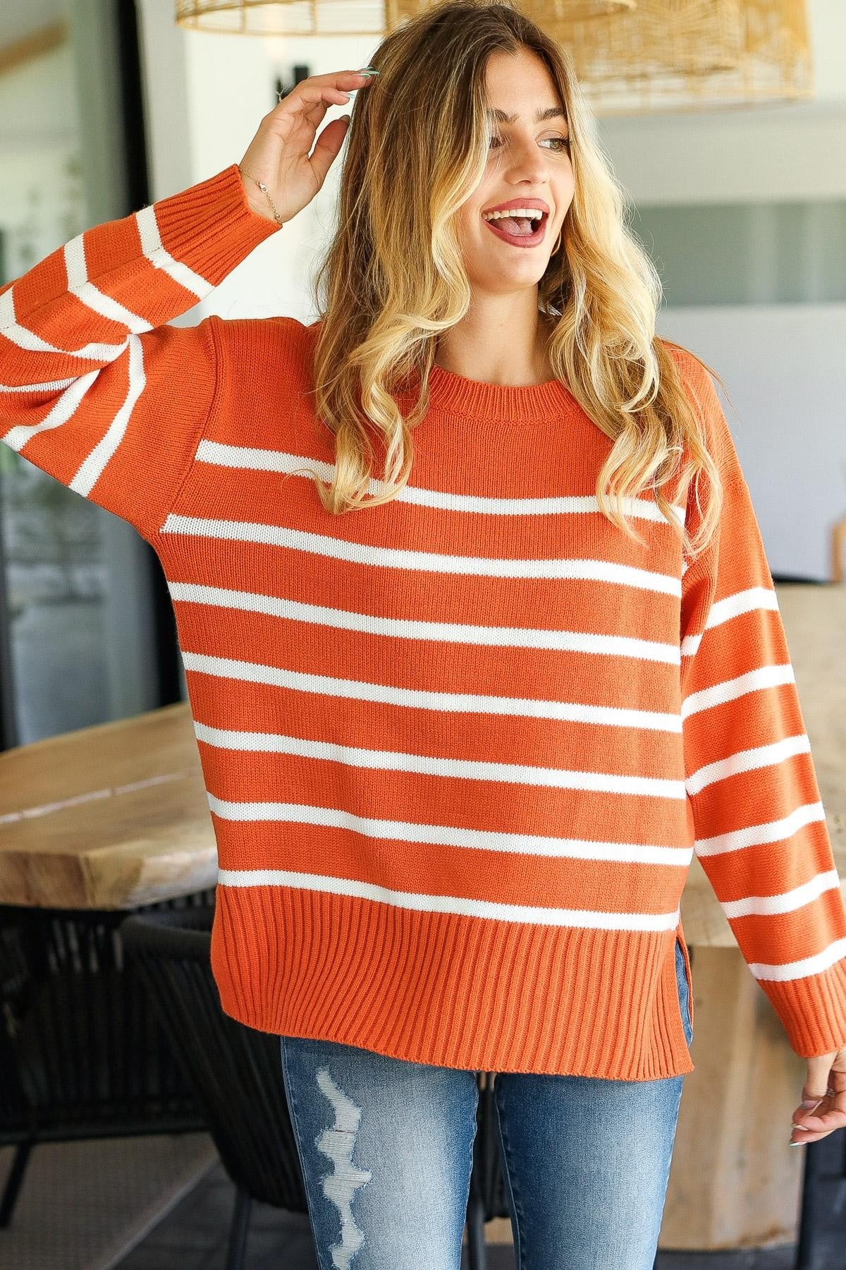 FLEX: Oversized Pullover Stripe Sweater Knit Top - 6/5/2024