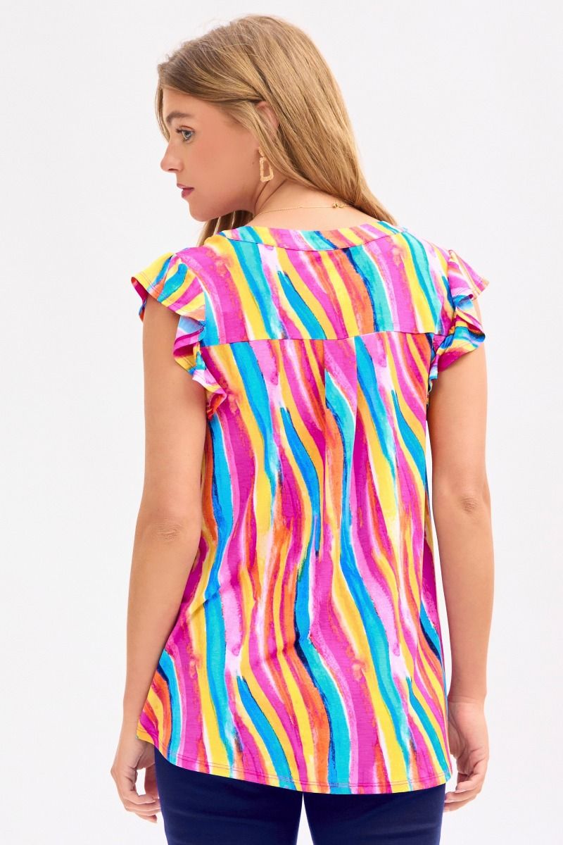 Dear Scarlett Lizzy Flutter Sleeve Top in Multi - Summer 25 Capsule