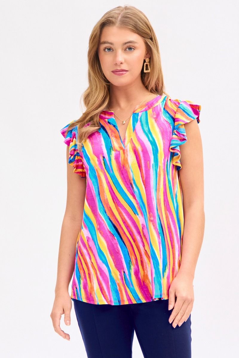 Dear Scarlett Lizzy Flutter Sleeve Top in Multi - Summer 25 Capsule