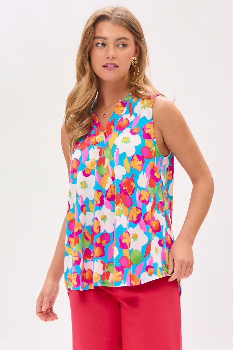 Dear Scarlett Lizzy Tank Top in Floral Aqua - Summer 25 Capsule