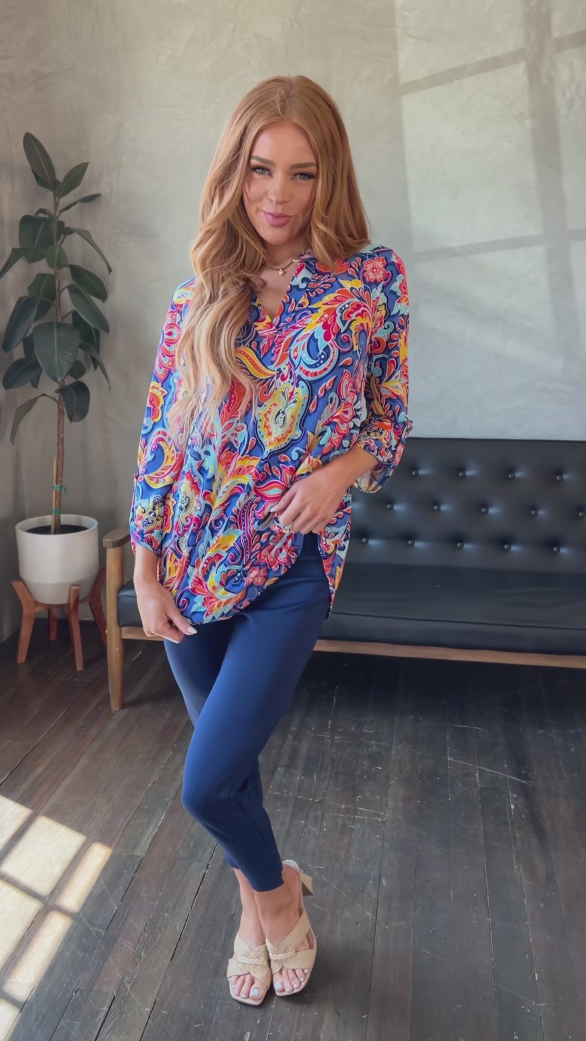 Lizzy Top in Royal and Orange Paisley - 5/24/2024