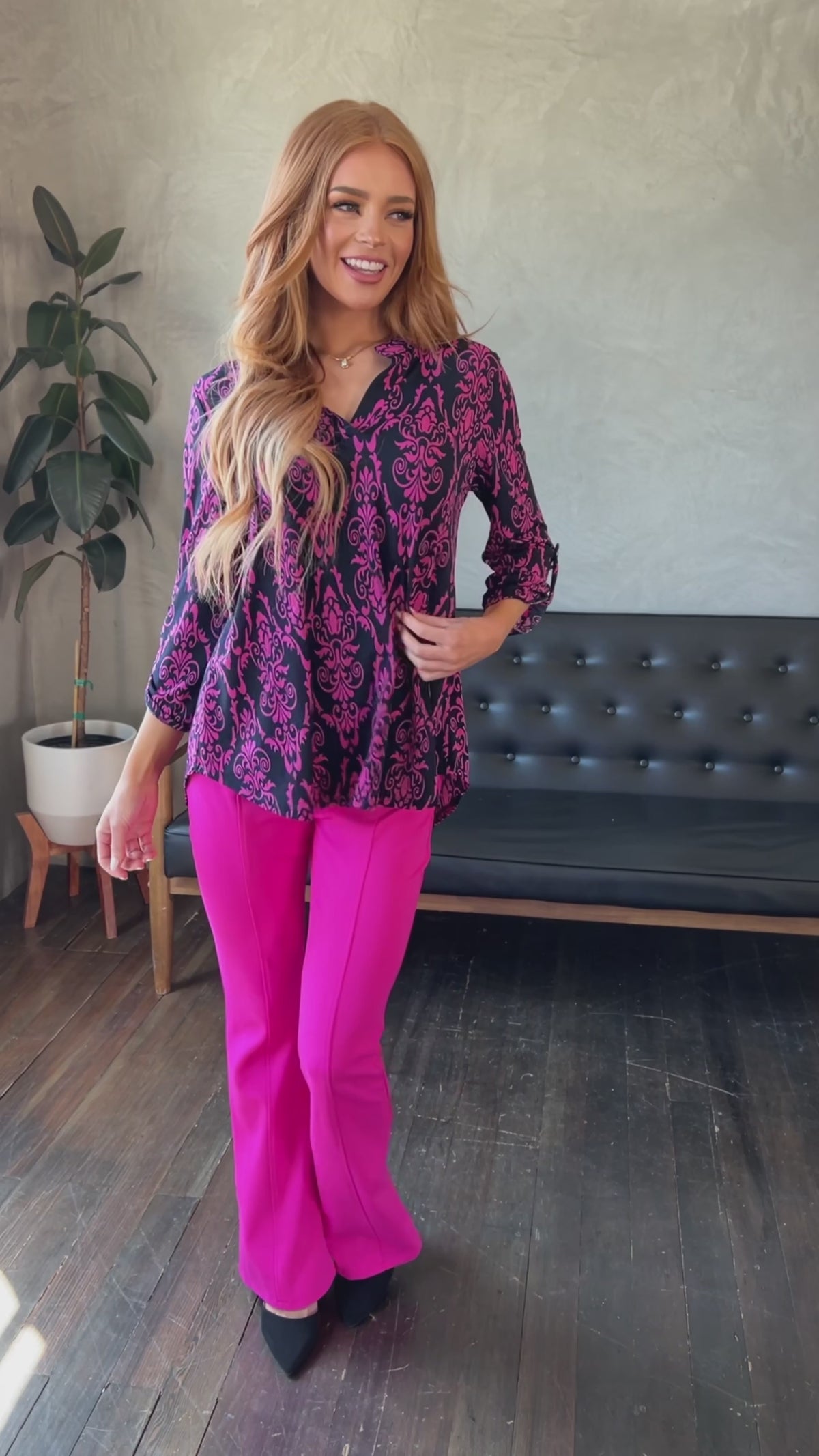 Lizzy Top in Navy and Hot Pink Damask - 5/24/2024
