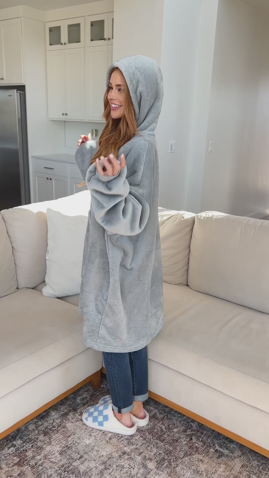 Oversized Velour Blanket Hoodie in Gray - 11/30/2023