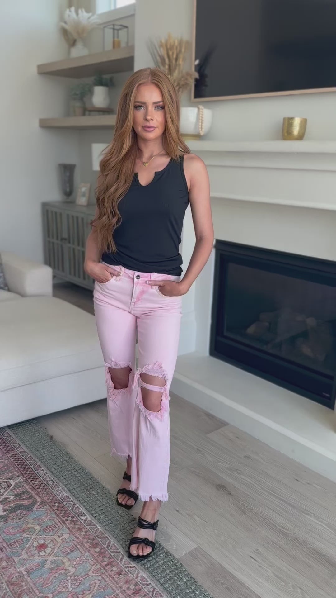 Babs Distressed Straight Jeans in Pink - 7/20/2023