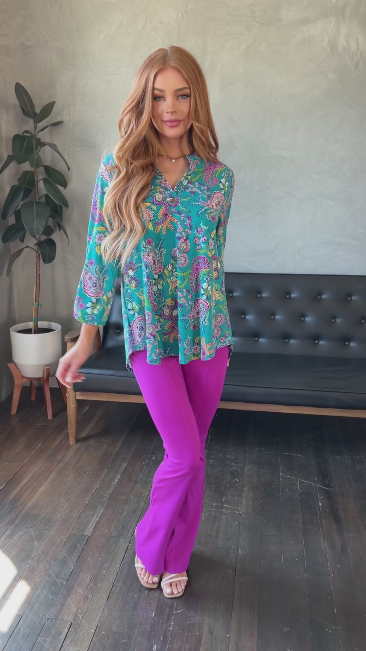 Lizzy Top in Emerald and Purple Paisley - 5/24/2024