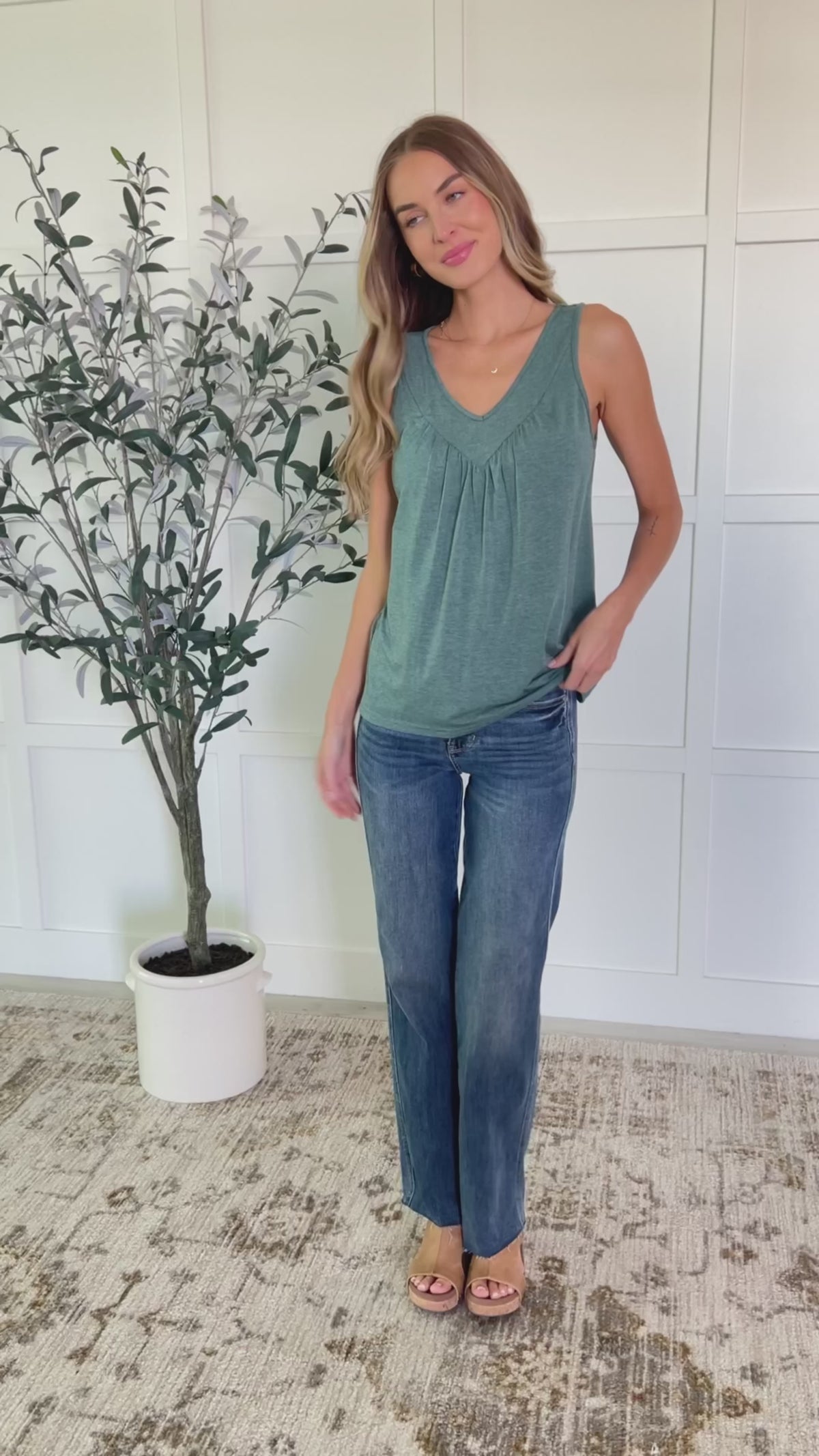 Not So Anxious V-Neck Tank in Mist - 10/1/2024