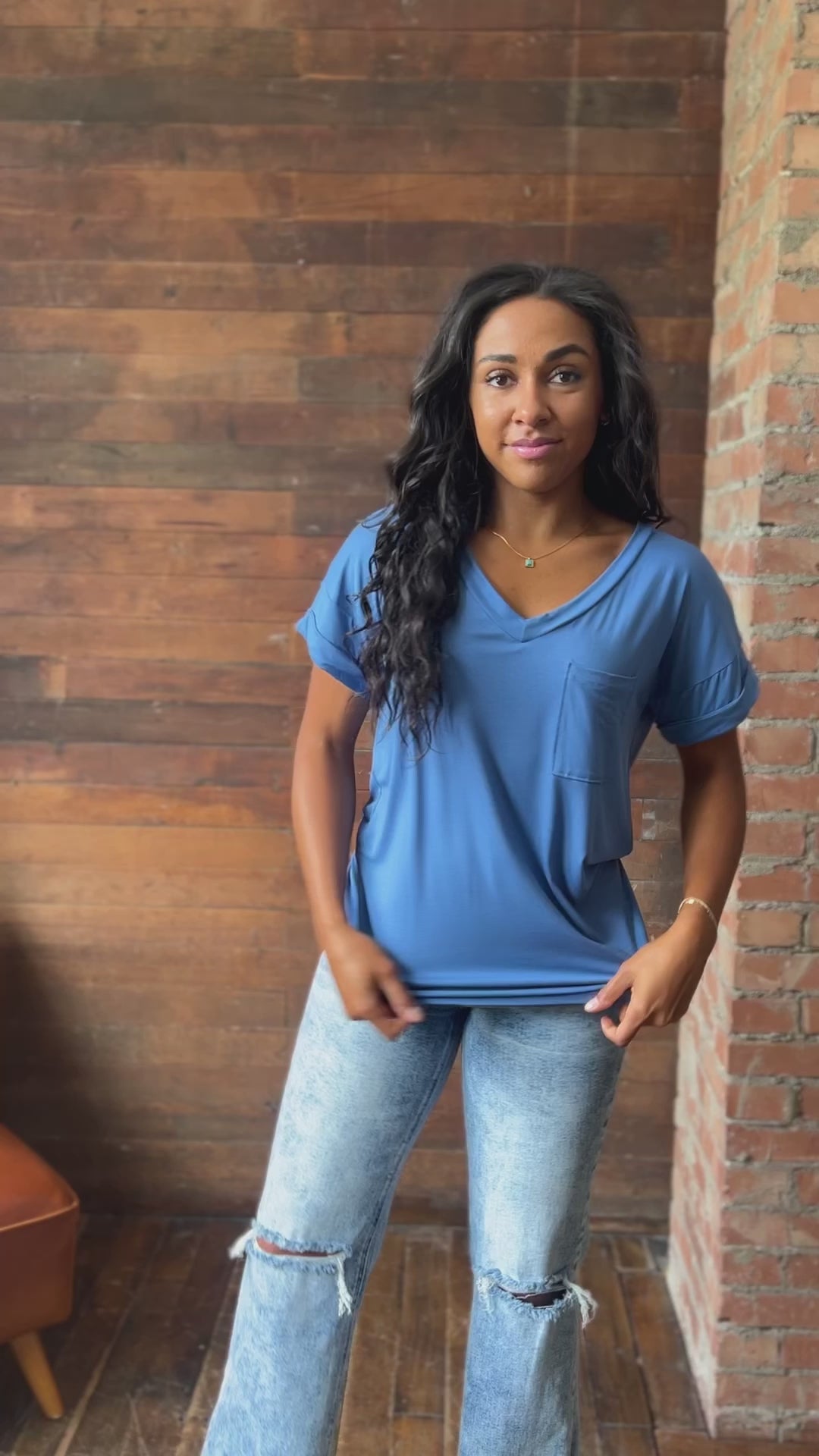 Absolute Favorite V-Neck Top in Azure - 7/14/2023
