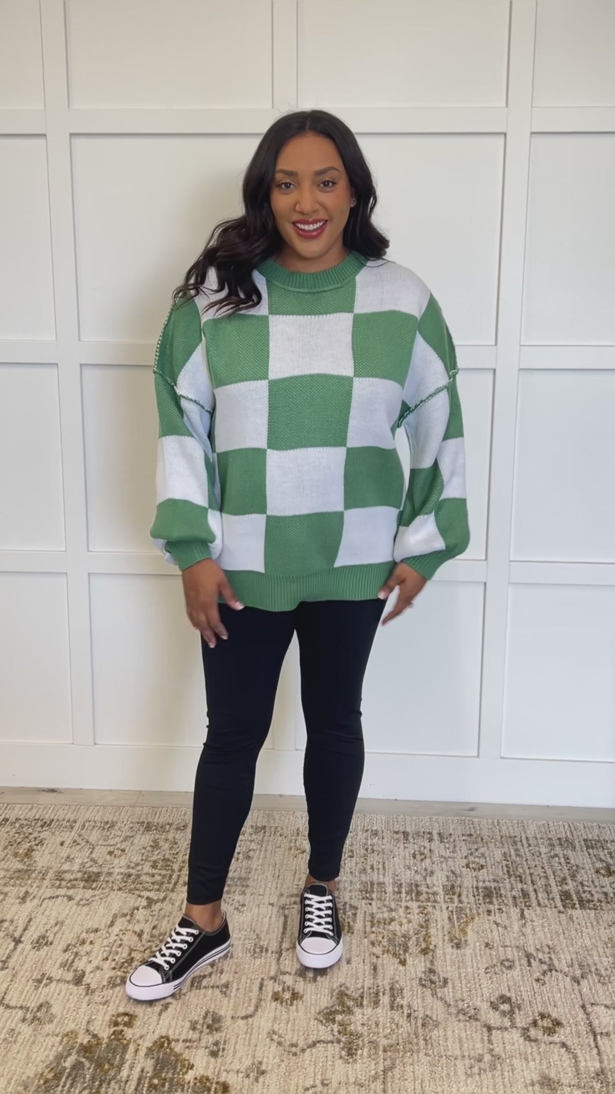 Check Yourself Checkered Sweater in Green - 11/29/2024