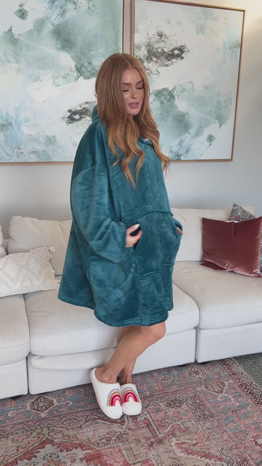 Oversized Velour Blanket Hoodie in Green - 12/6/2024